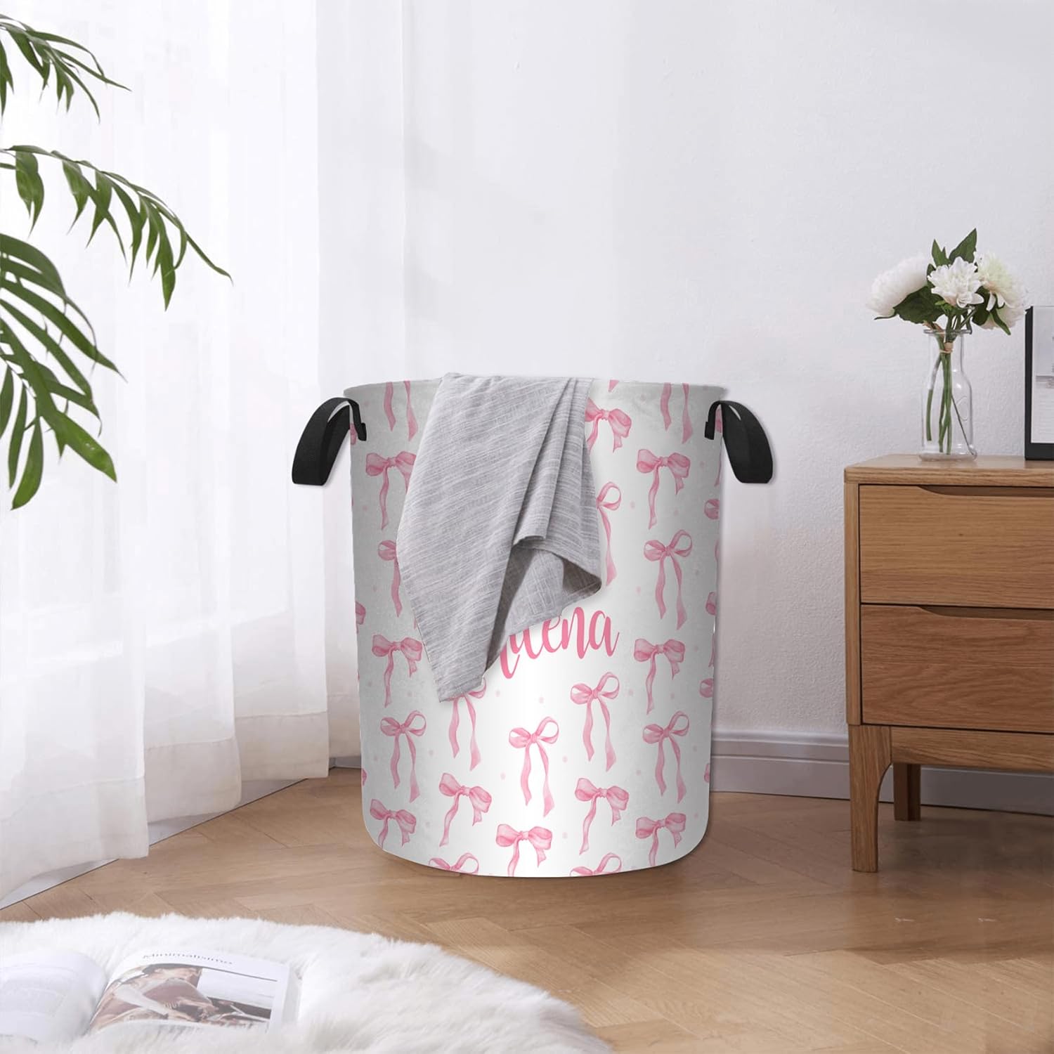 Personalized Baby Girl Pink Bow Laundry Hamper