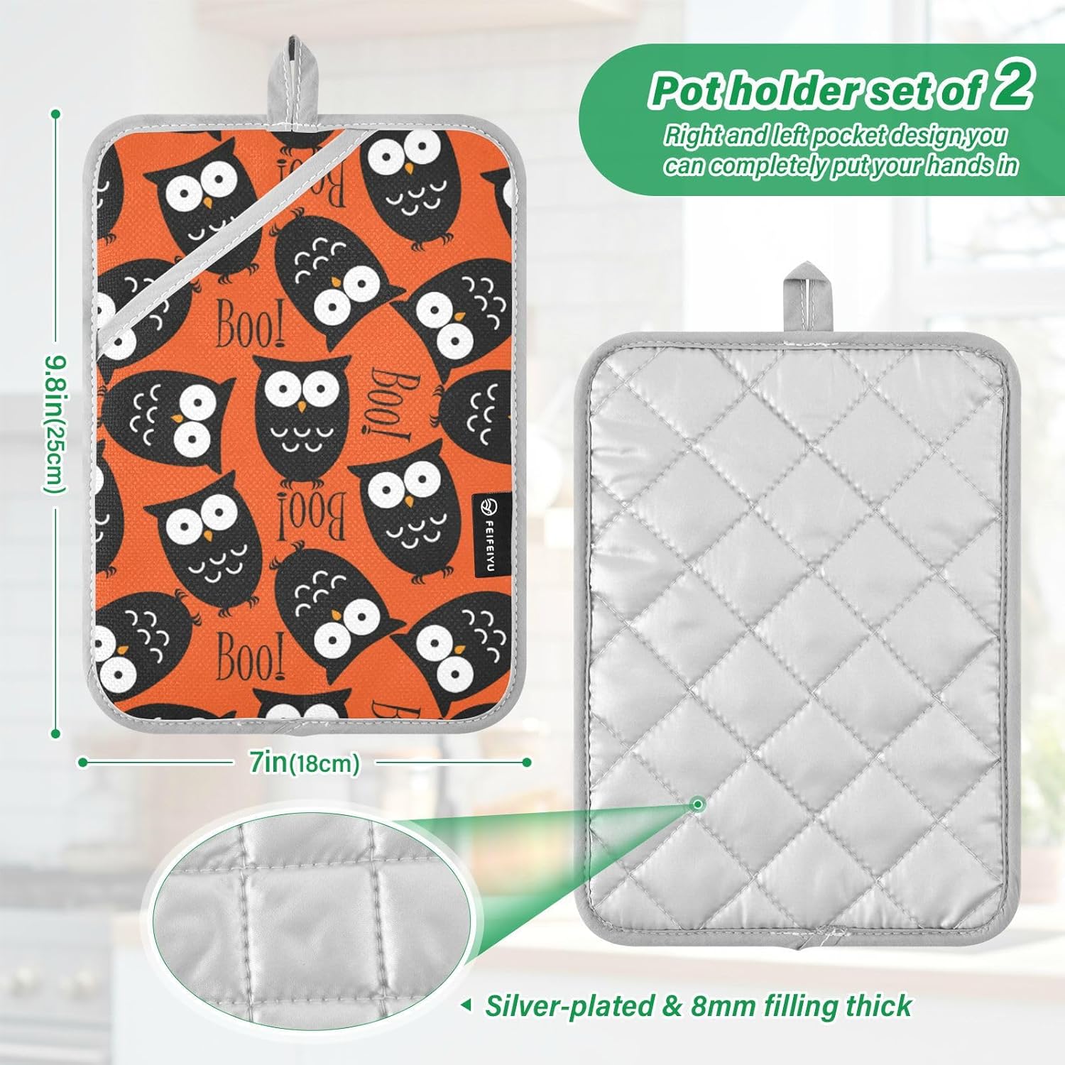 Halloween Owl Potholders 2-Piece Set with Pockets Heat Resistant