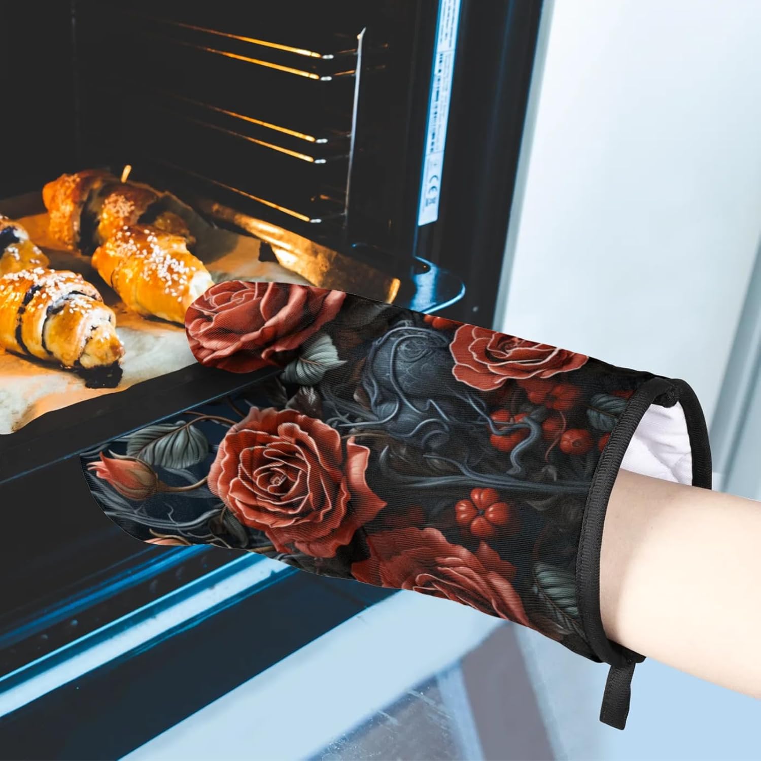 Halloween Red Rose Oven Mitt Set