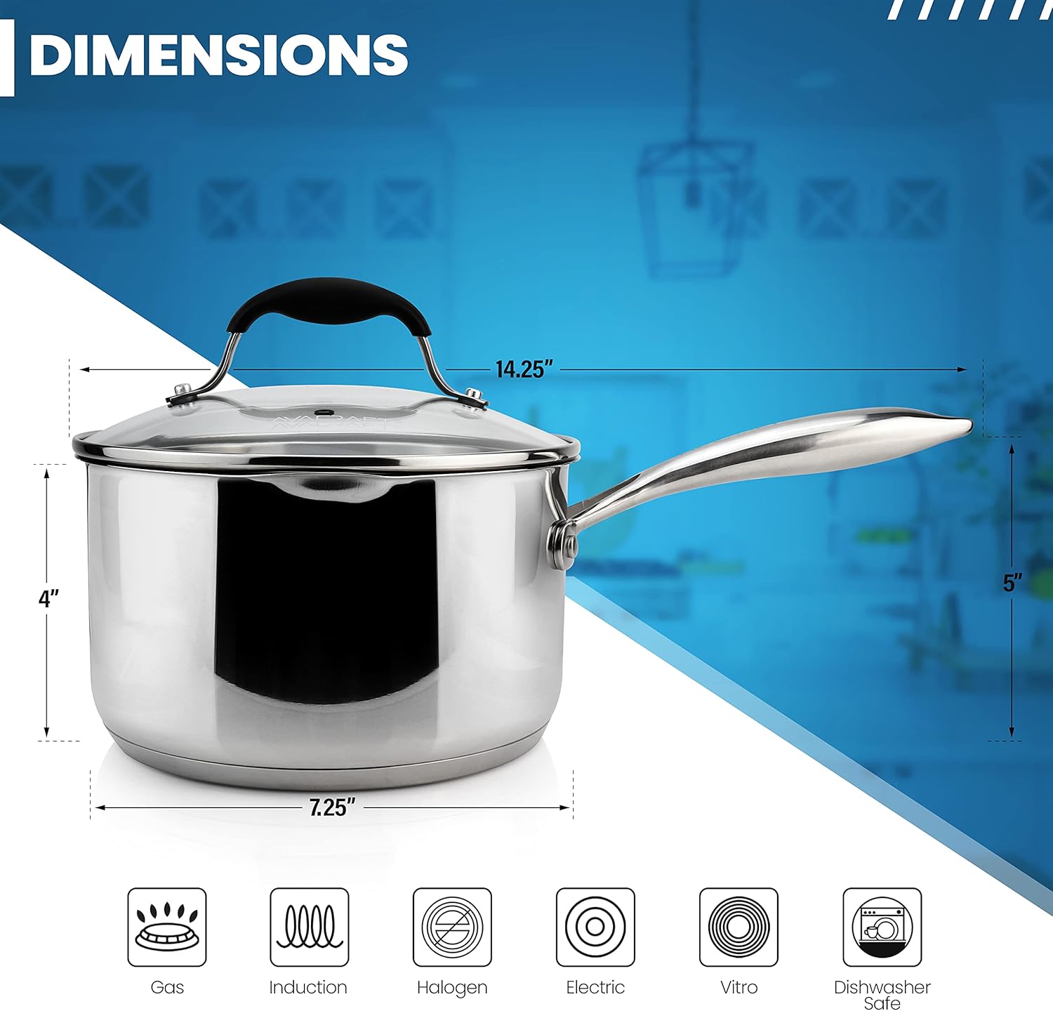 AVACRAFT 25 Quart Saucepan with Glass Lid and Spouts