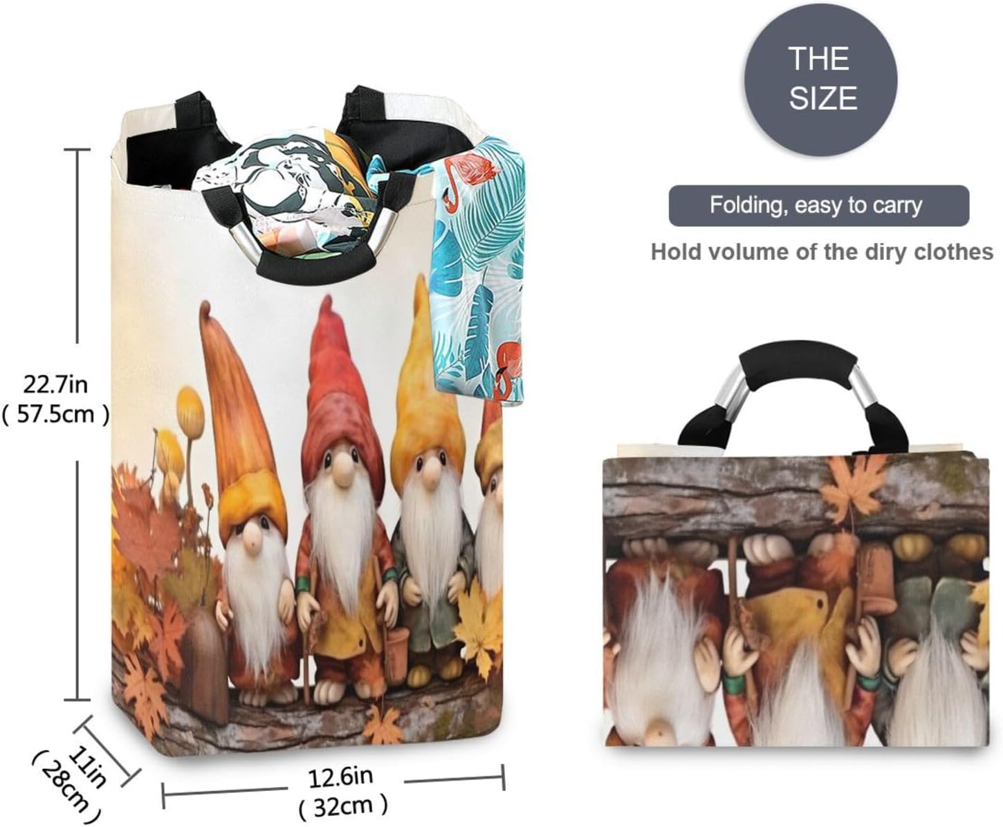 Collapsible Storage Hamper with Handles Autumn Gnomes Design Waterproof Durable