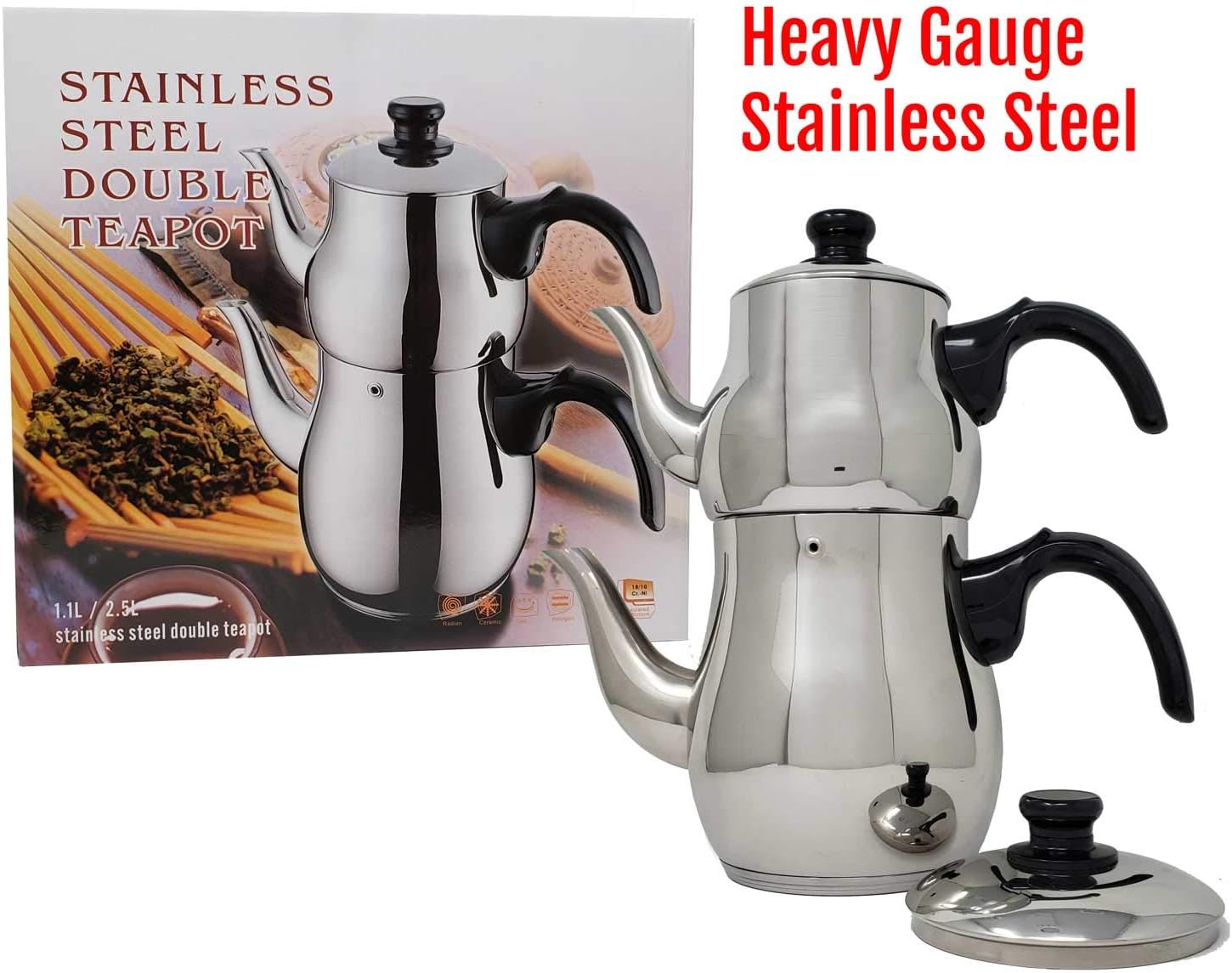 LavoHome Turkish Samovar Style Stainless Steel Double Handle Kettle