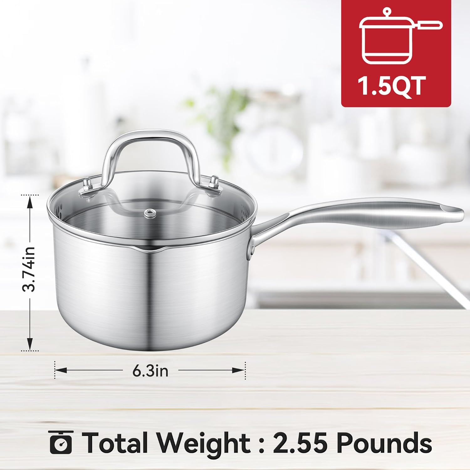 Sturdy Elegant 15 Quart Stainless Steel Saucepan