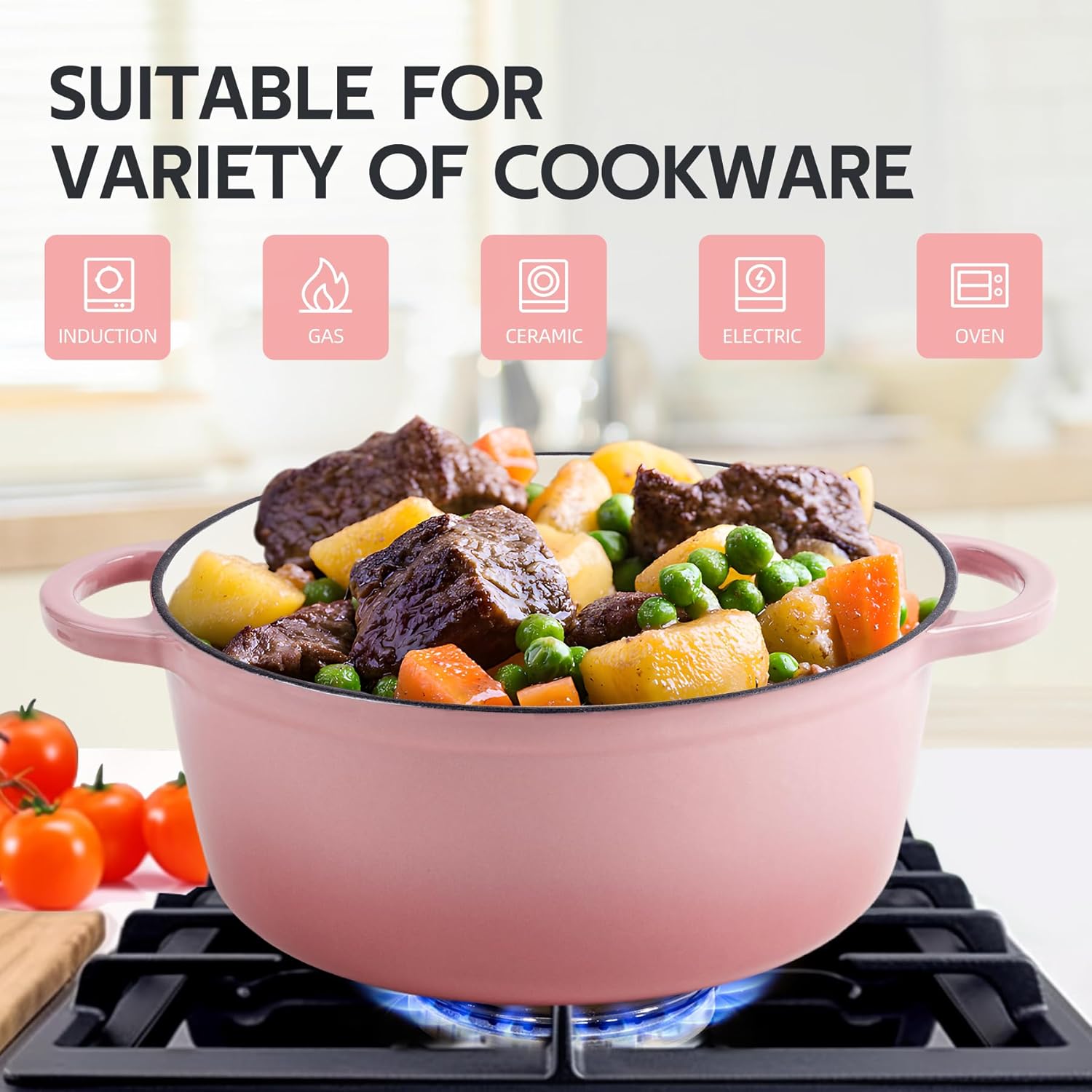 Oven Safe 3 Quart Enameled Cast Iron Dutch Oven Pot with Lid