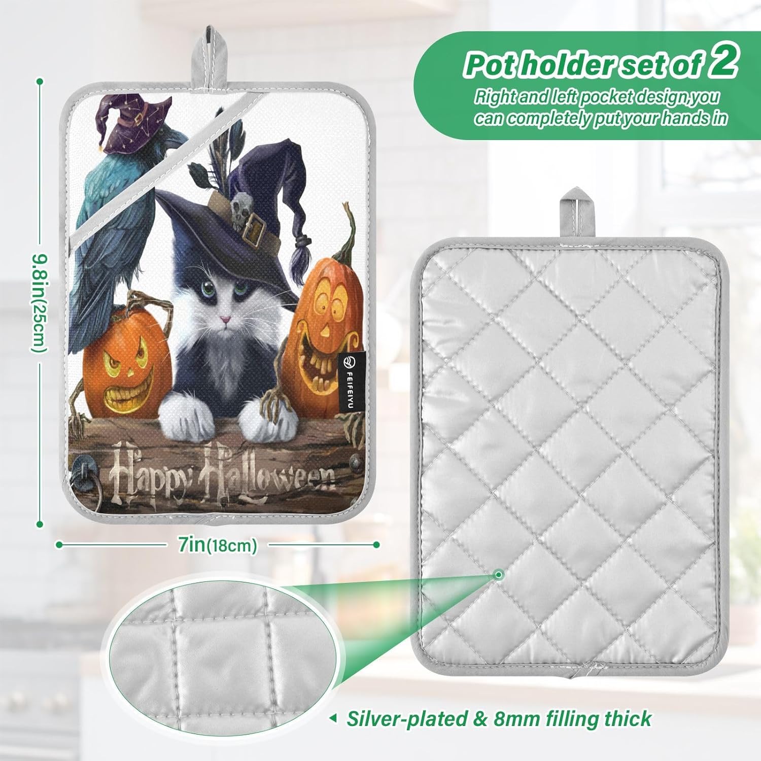 Halloween witch pumpkin potholders set