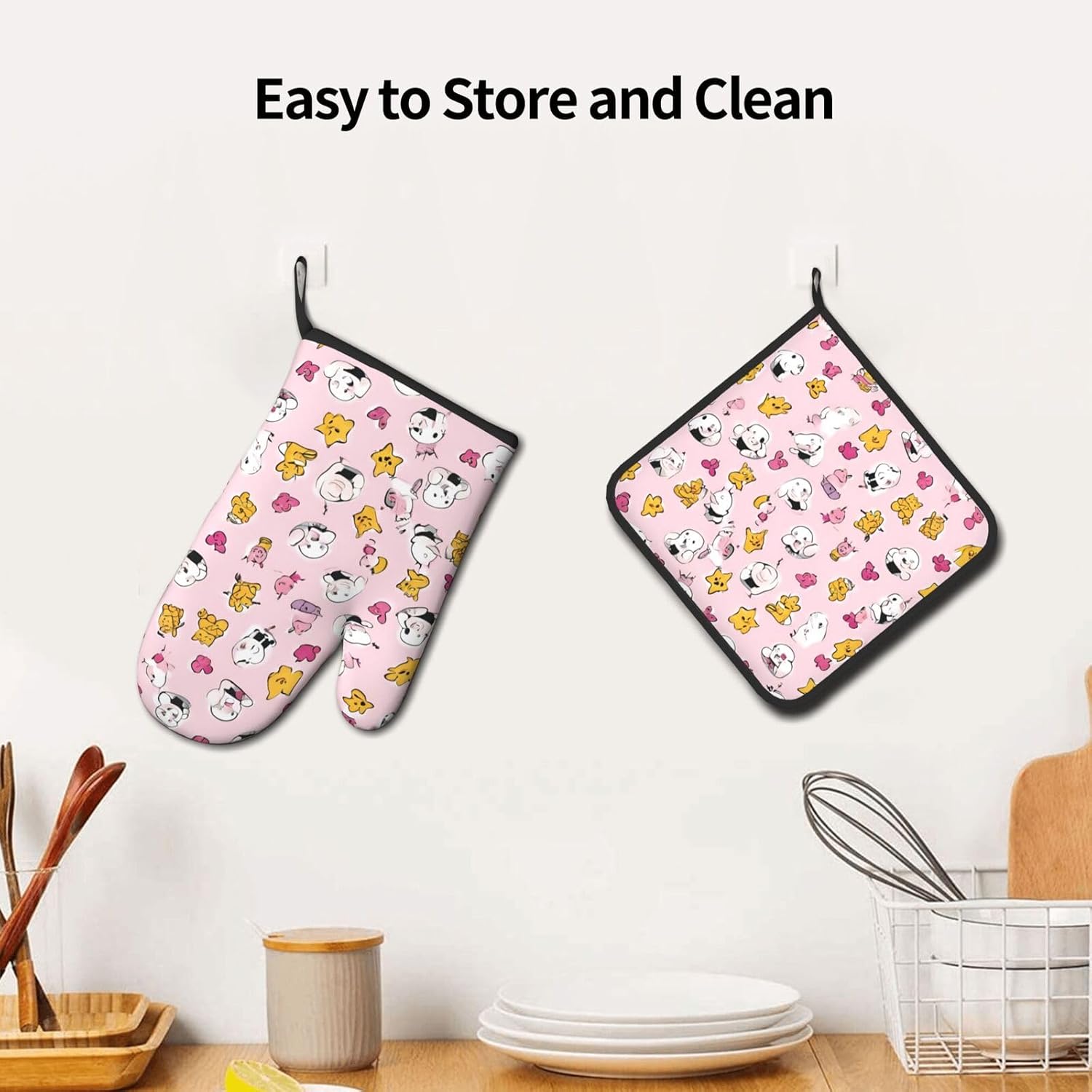 Lovely Rice Ball Printed Oven Mitts and Pot Holders 2pcs Set
