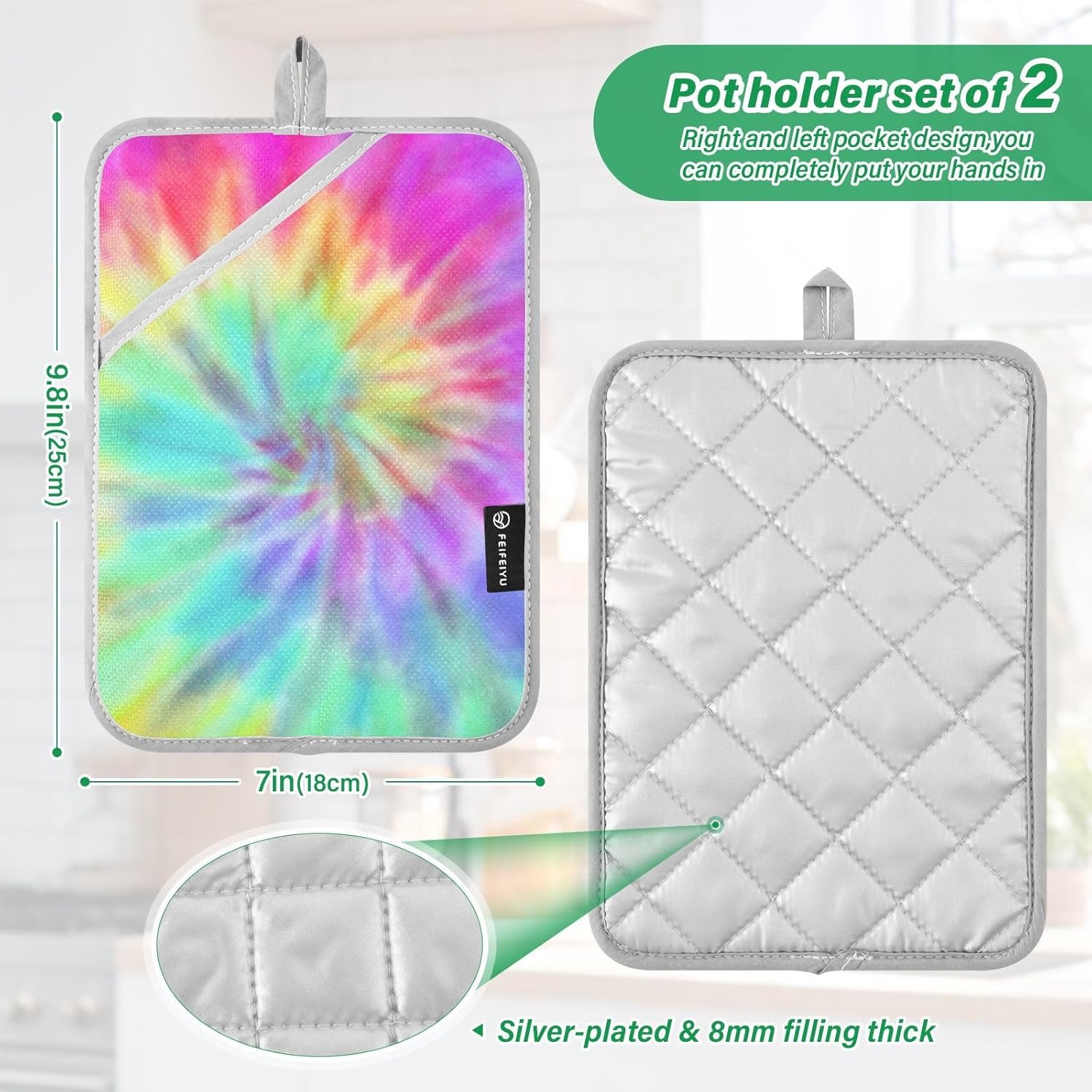 Colorful Tie-Dye Potholder Set Heat Resistant