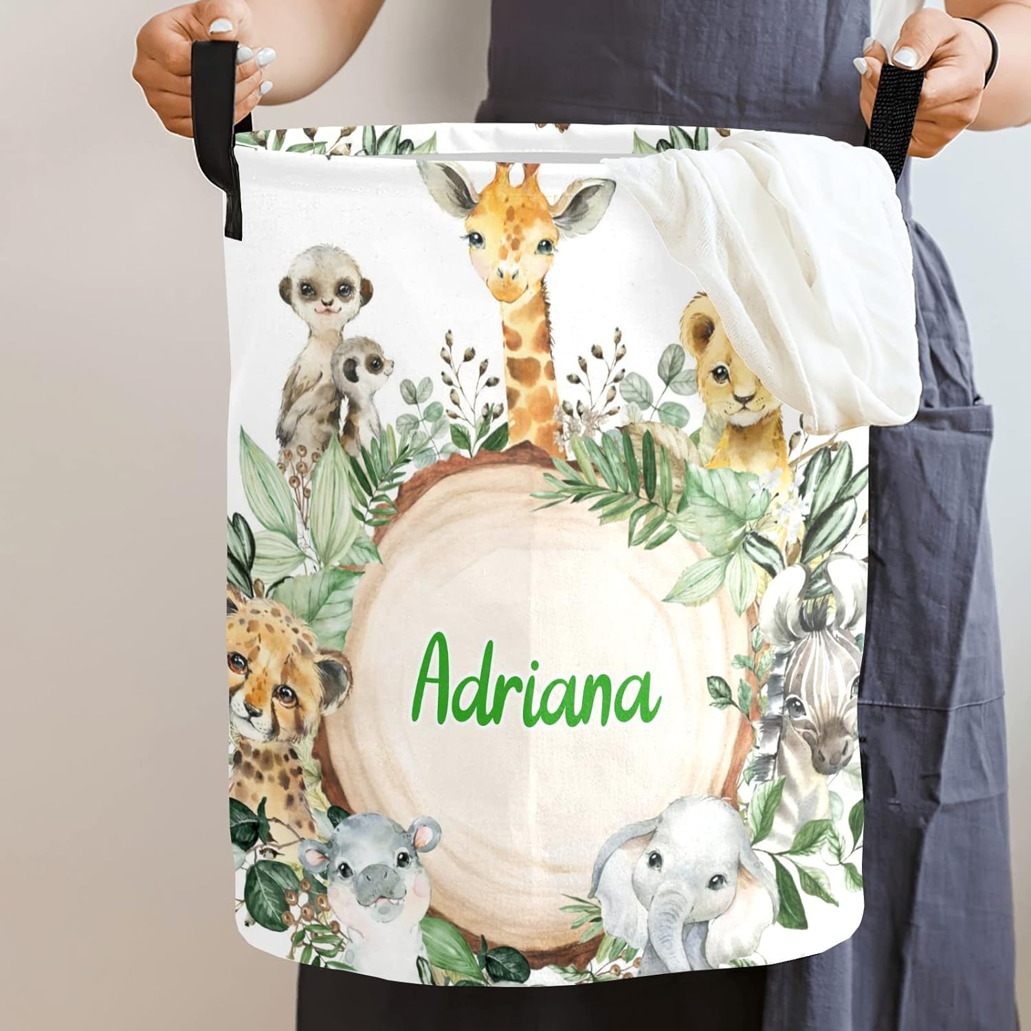 Personalized Safari Animal Laundry Basket for Home Kitchen