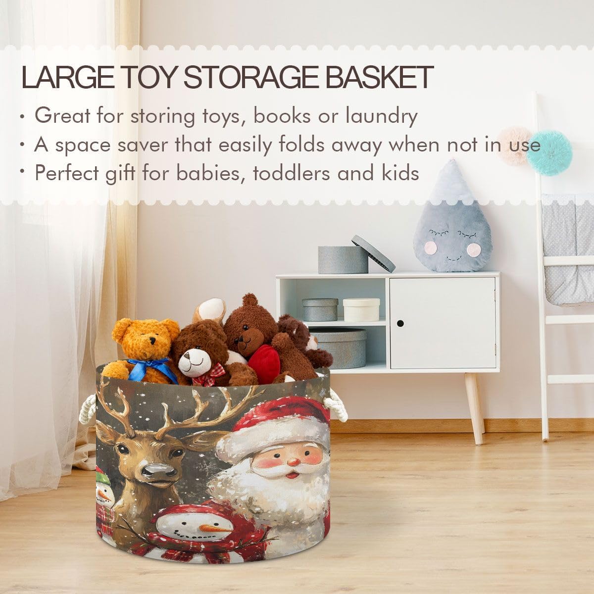 Reindeer Santa Snowman Large Open Storage Basket