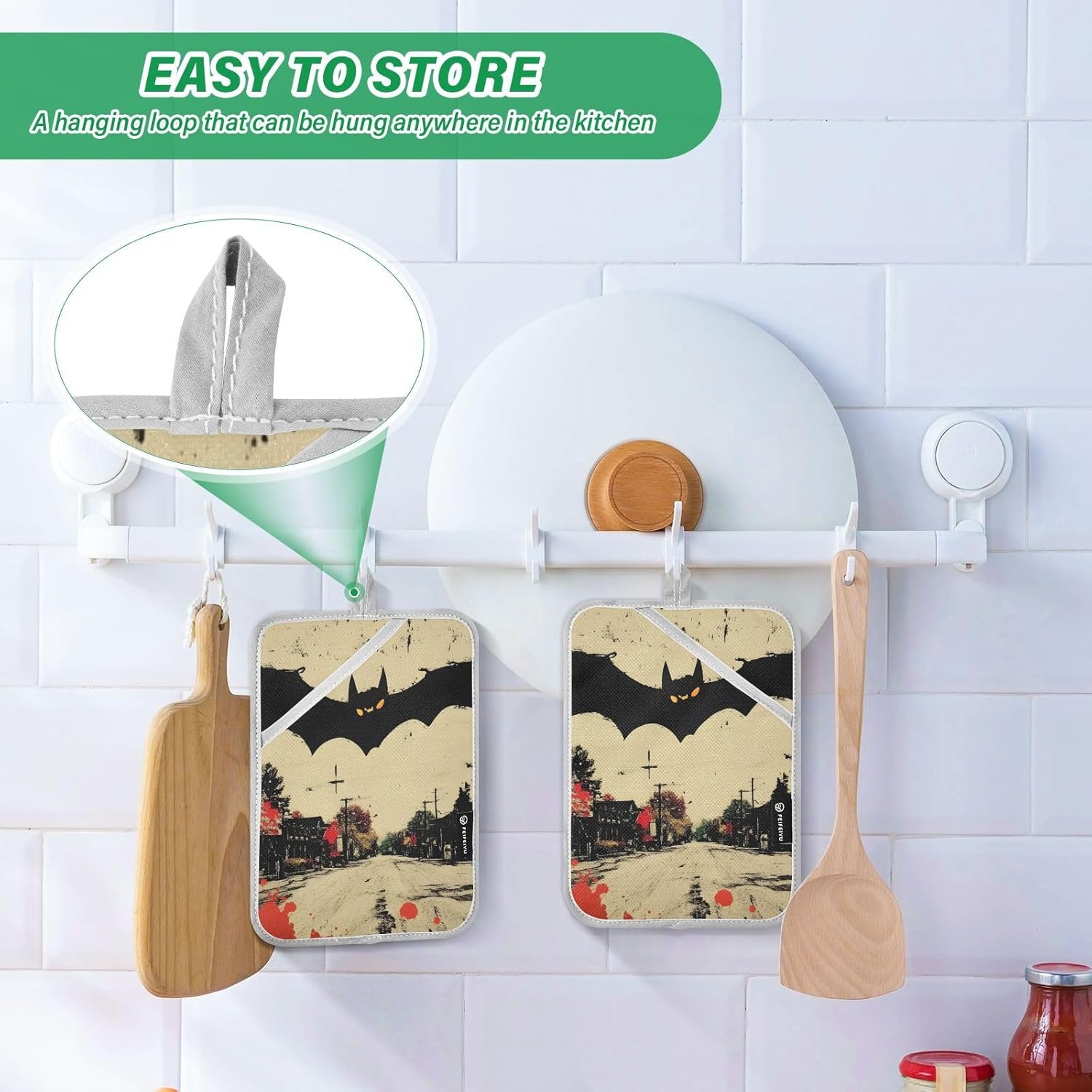 AIXIWAWA Halloween Retro Bat 2-Pack Pot Holders