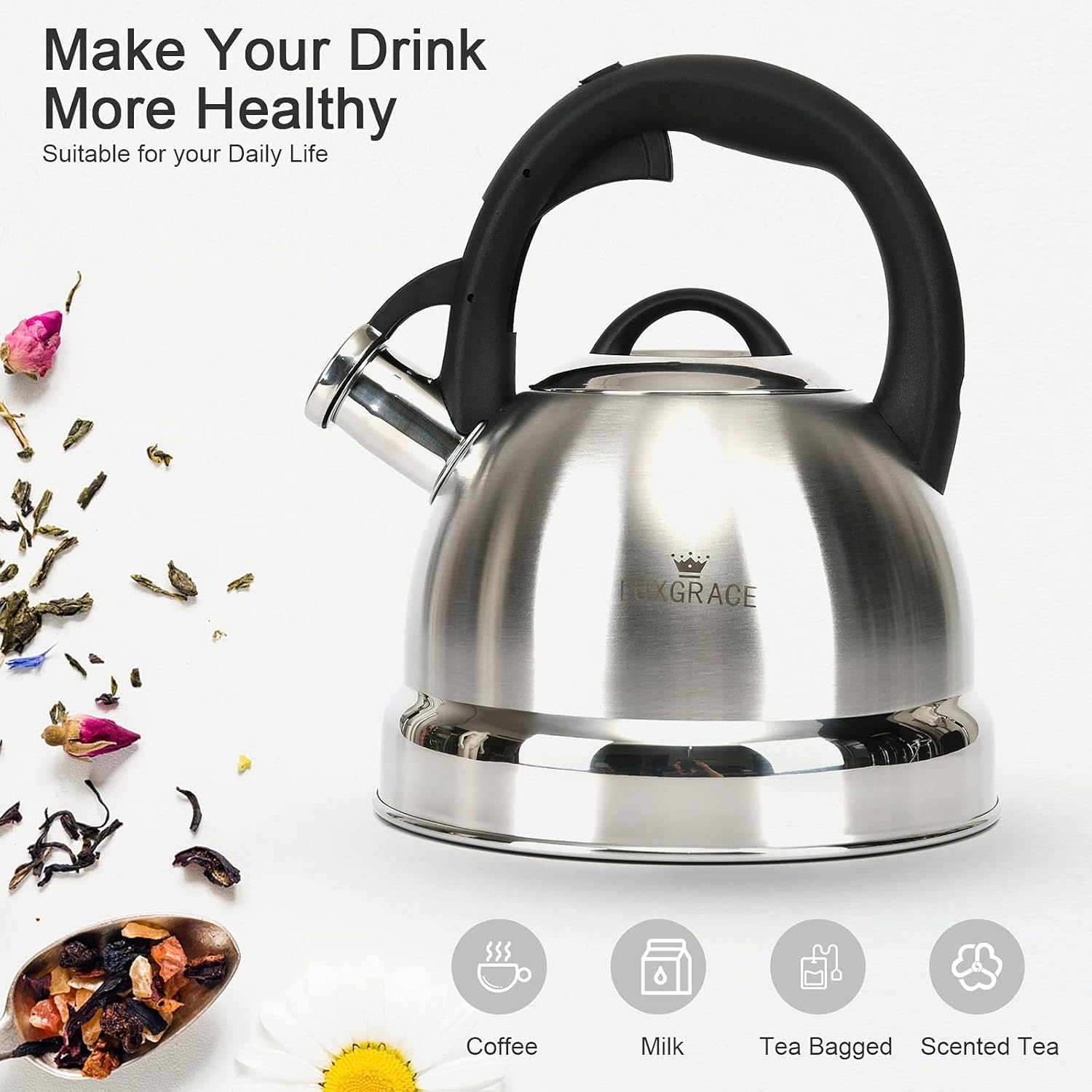 Ergonomic Whistling 25 qt Stainless Steel Tea Kettle