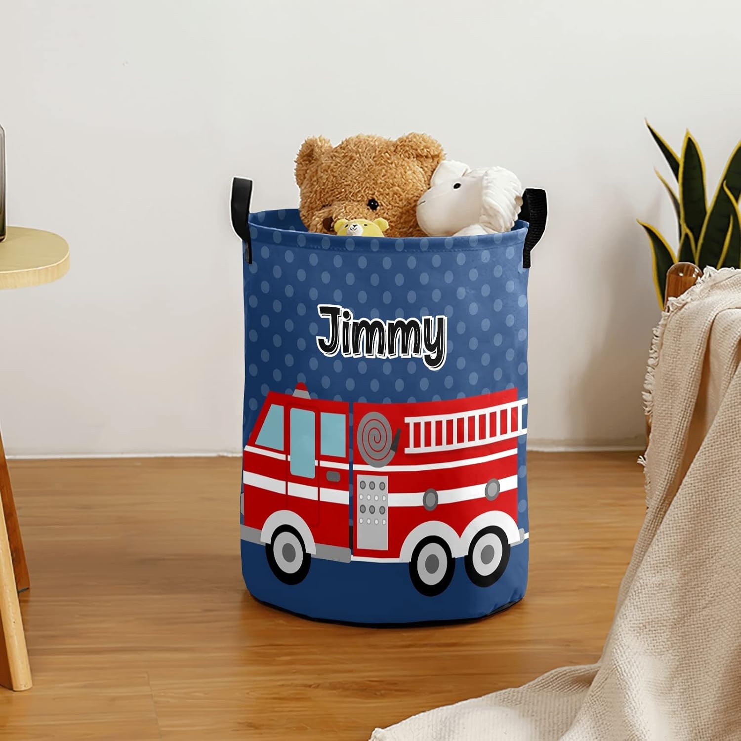 Fire Truck Personalized Collapsible Laundry Hamper 50L Durable Functional