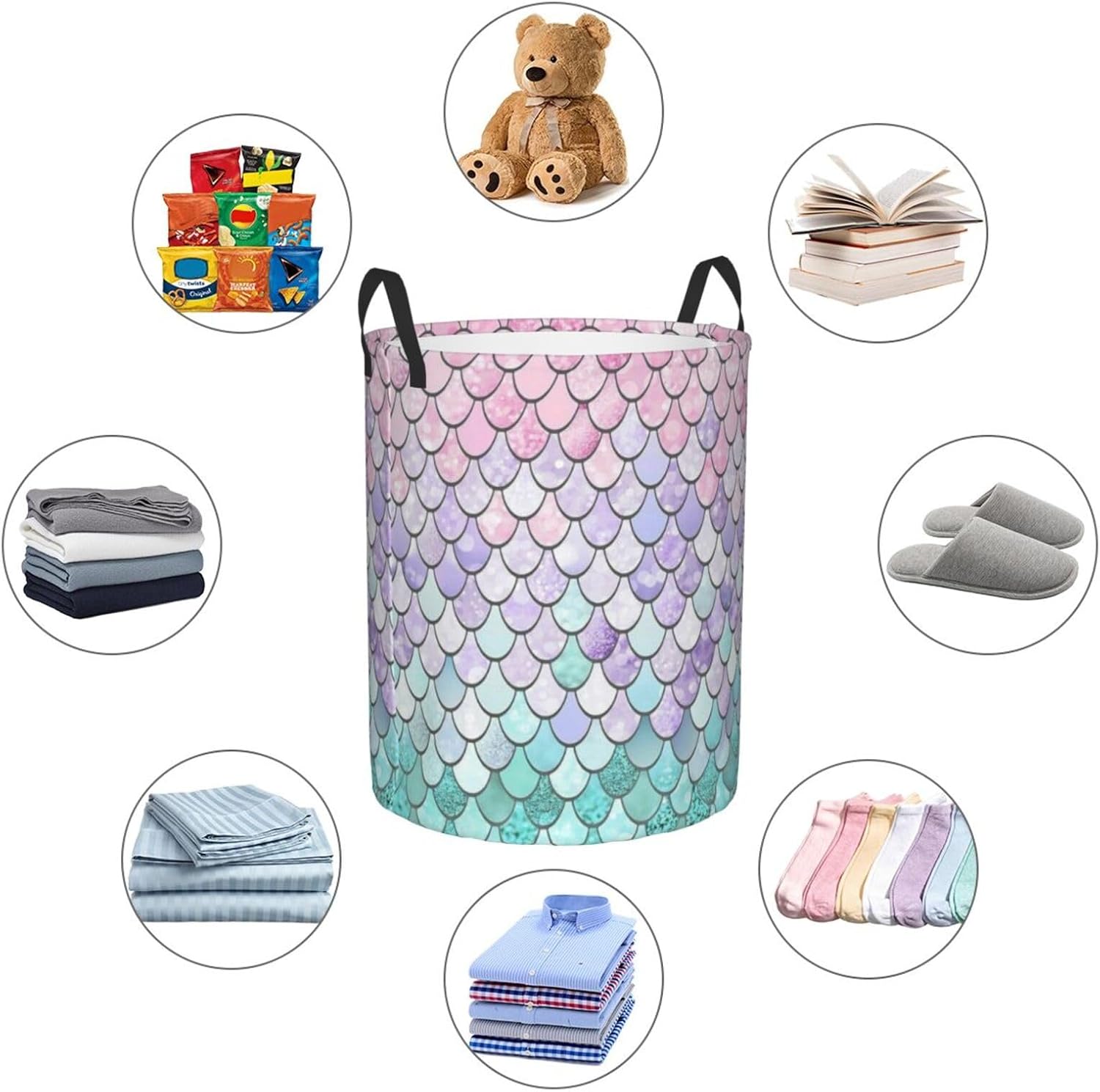 Mermaid Fish Scales Collapsible Laundry Hamper