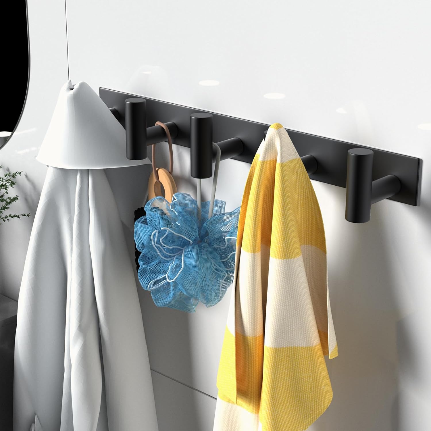 Black Coat Hat Rack with 5 Hooks for Organization