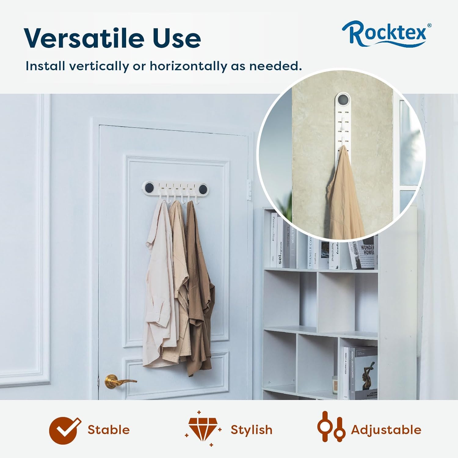 Rocktex No-Drill Wall Hooks - Heavy Duty Easy to Use