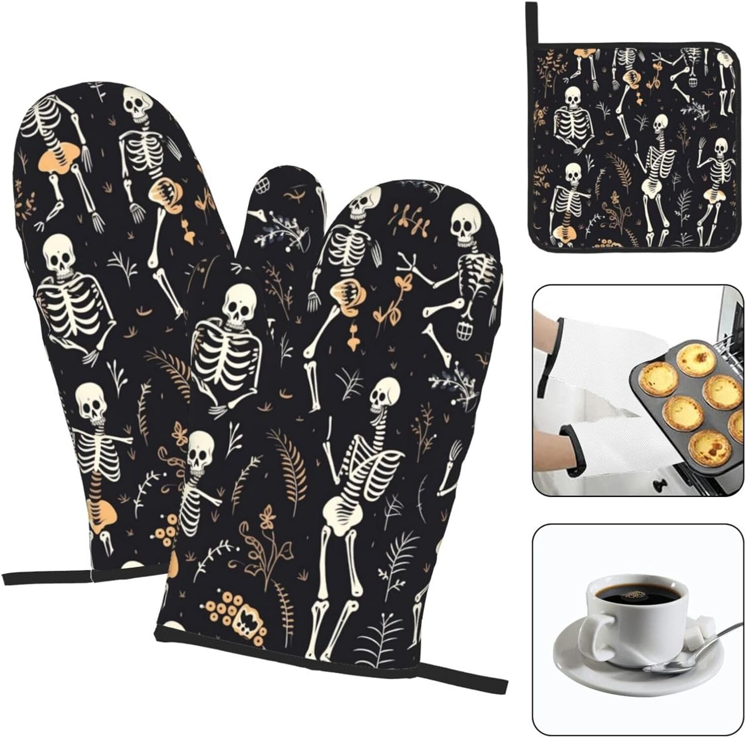Halloween Trick or Treat Set 3 Pieces Oven Mitts Pot Holders