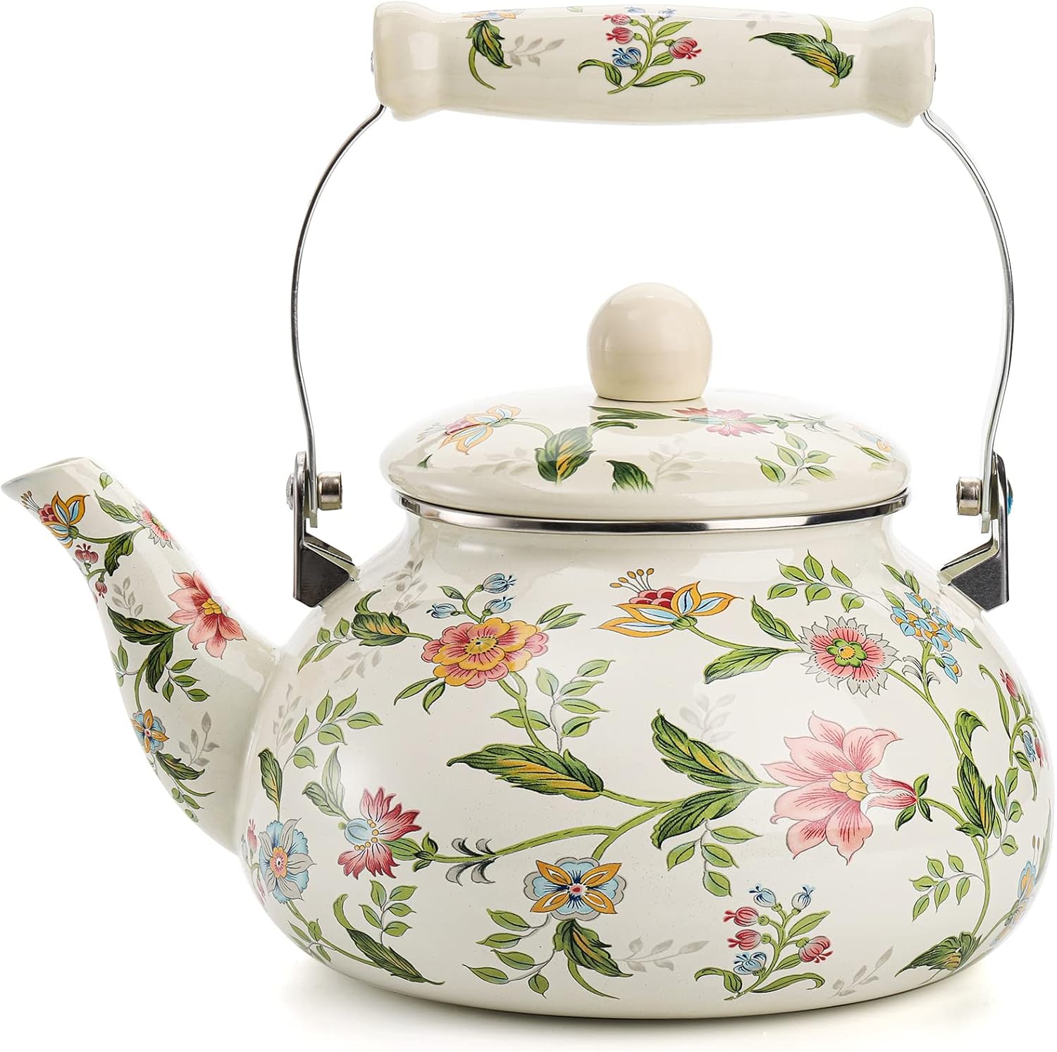 Vivid Enamel Tea Kettle with Porcelain Handle Elegantly Designed