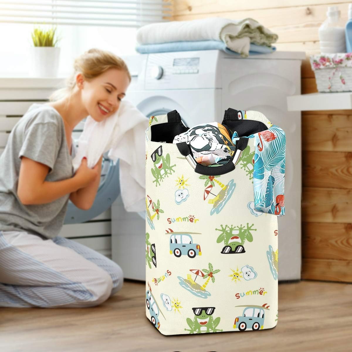 Funny Summer Laundromat Bucket for Kids with Durable Handles