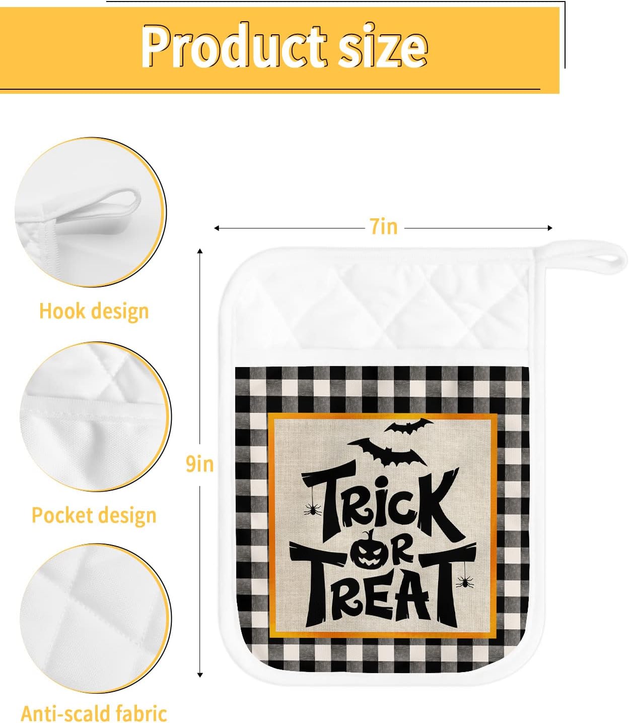 Happy Halloween Pot Holders Set of 5 with Pocket and Hanging Loops