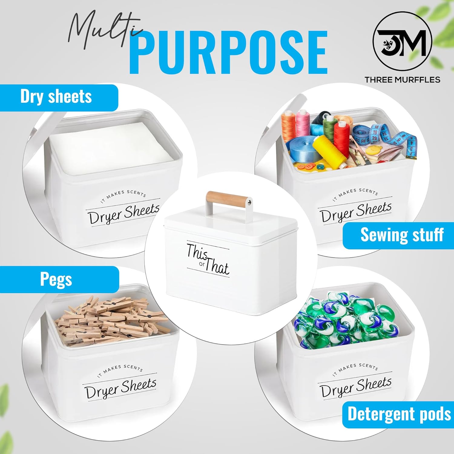 Three Murffles Dryer Sheet Holder - Sturdy White Dispenser