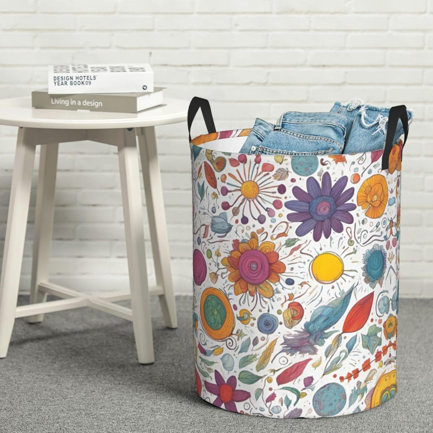 Feathered DreamsLaundry Basket on White Oxford Cloth