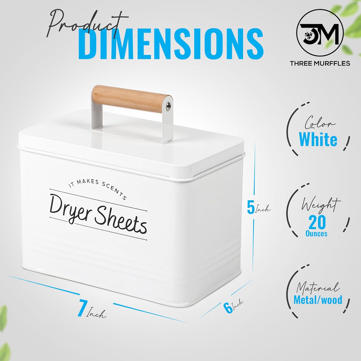 Three Murffles Dryer Sheet Holder - Sturdy White Dispenser