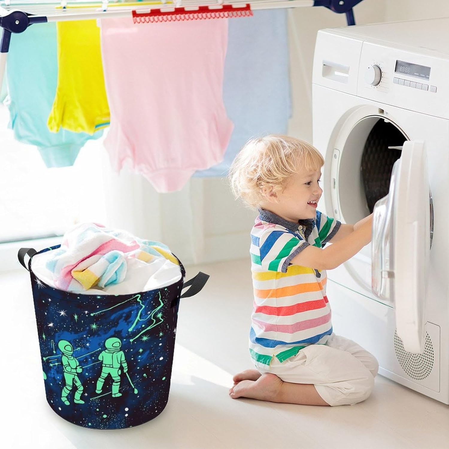 Glow-in-the-Dark Durable Collapsible laundry basket for homes and travel