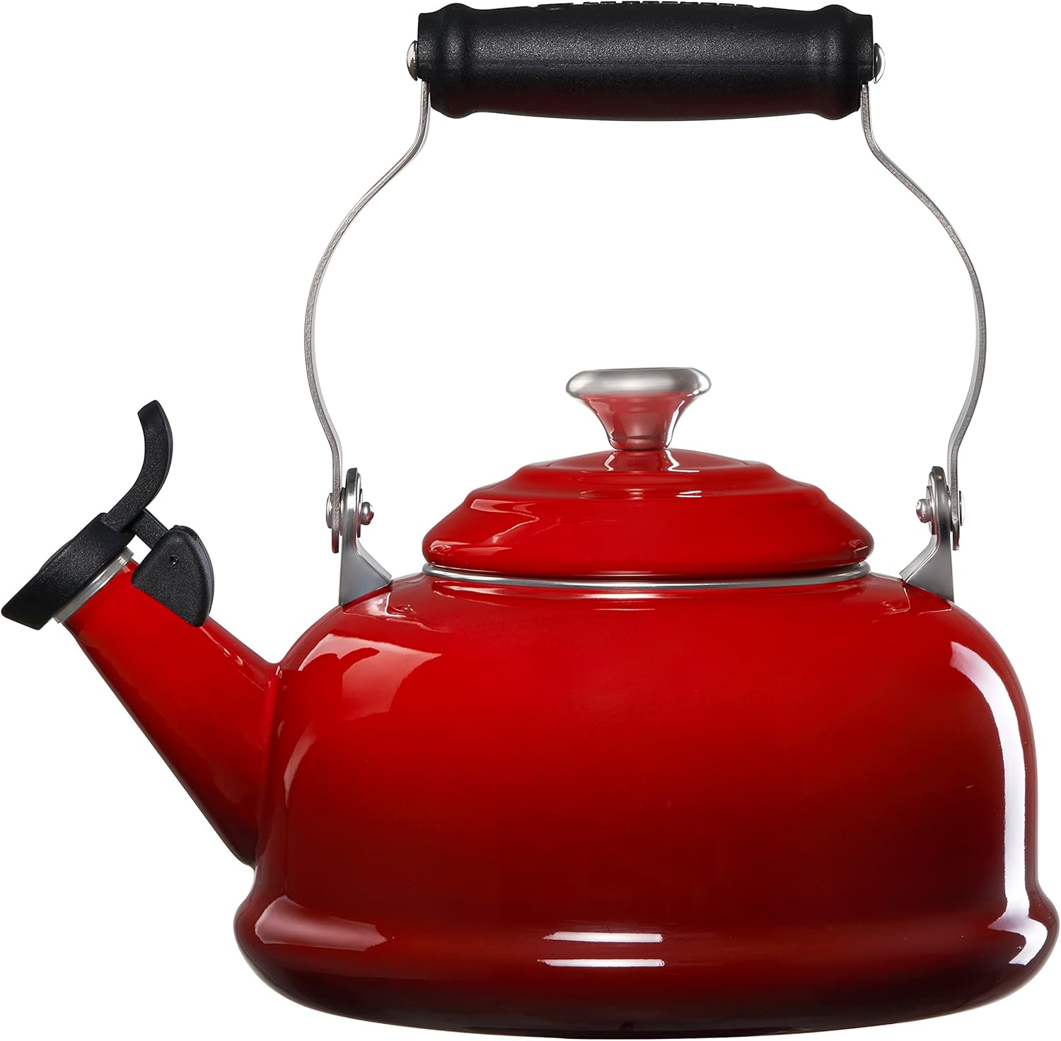 Delightful Quencher Le Creusage Enamel On Steel Whistling Tea Kettle 17 qt Cerise