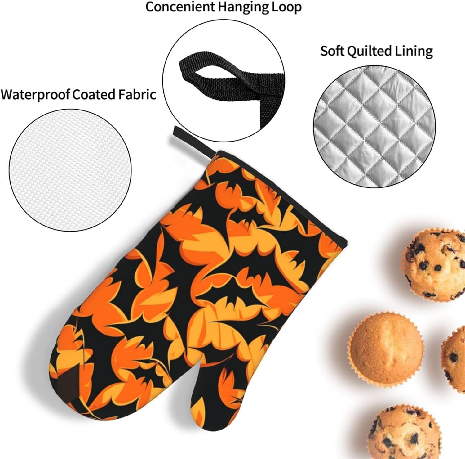Funny Halloween Bat Oven Mitts and Pot Holders Set of 3