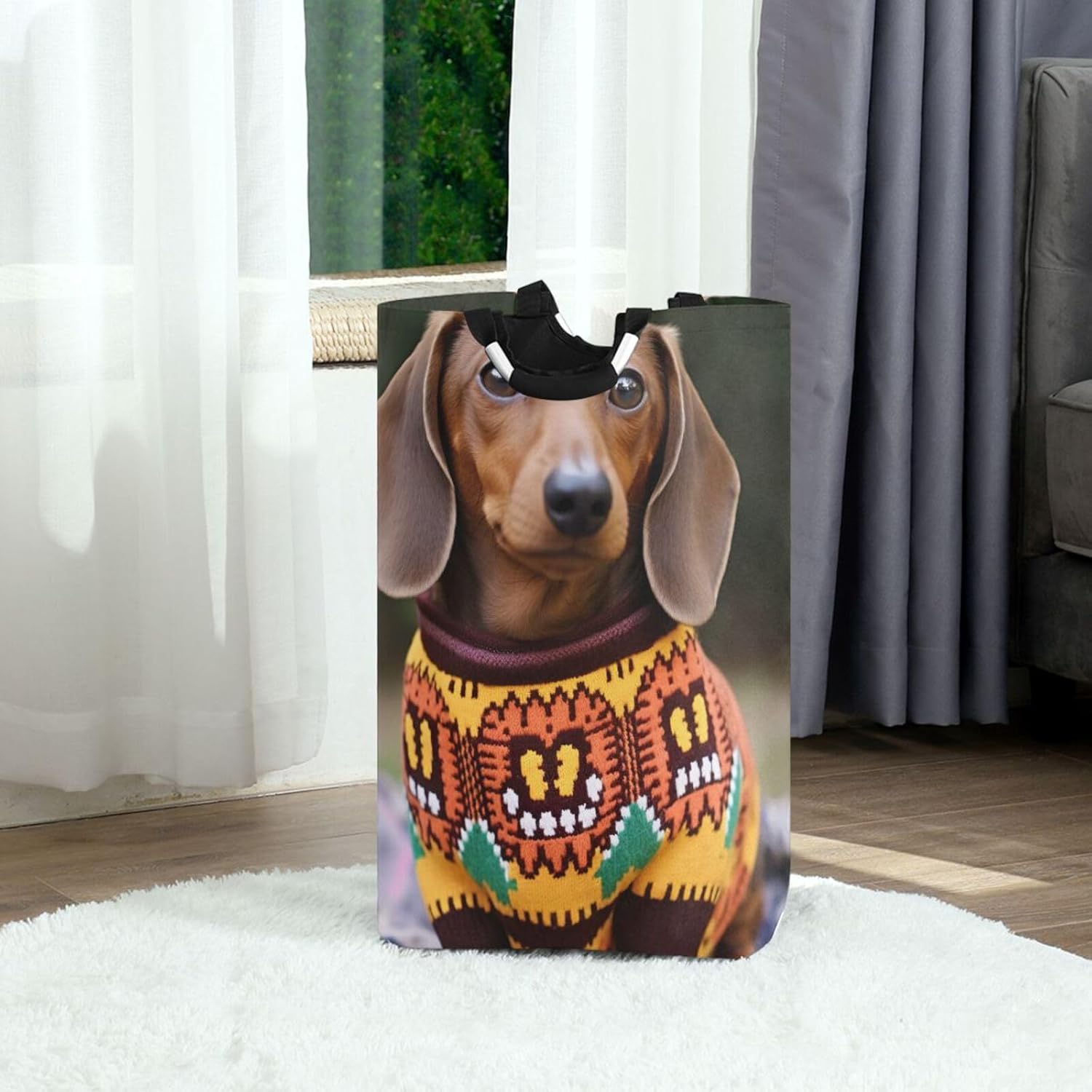 Kigai Collapsible Laundry Basket with Handles Cute Dachshunds Portable Large Waterproof Organizer