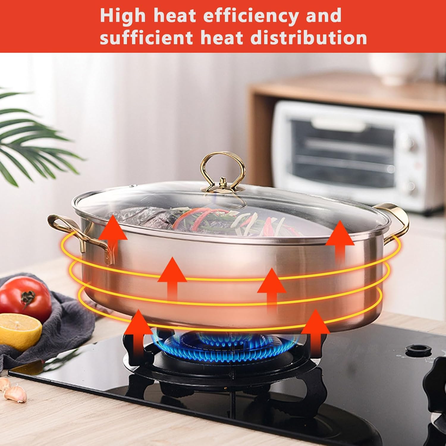 AIZYR 304 Stainless Steel Steamed Fish Pot with Redistribution