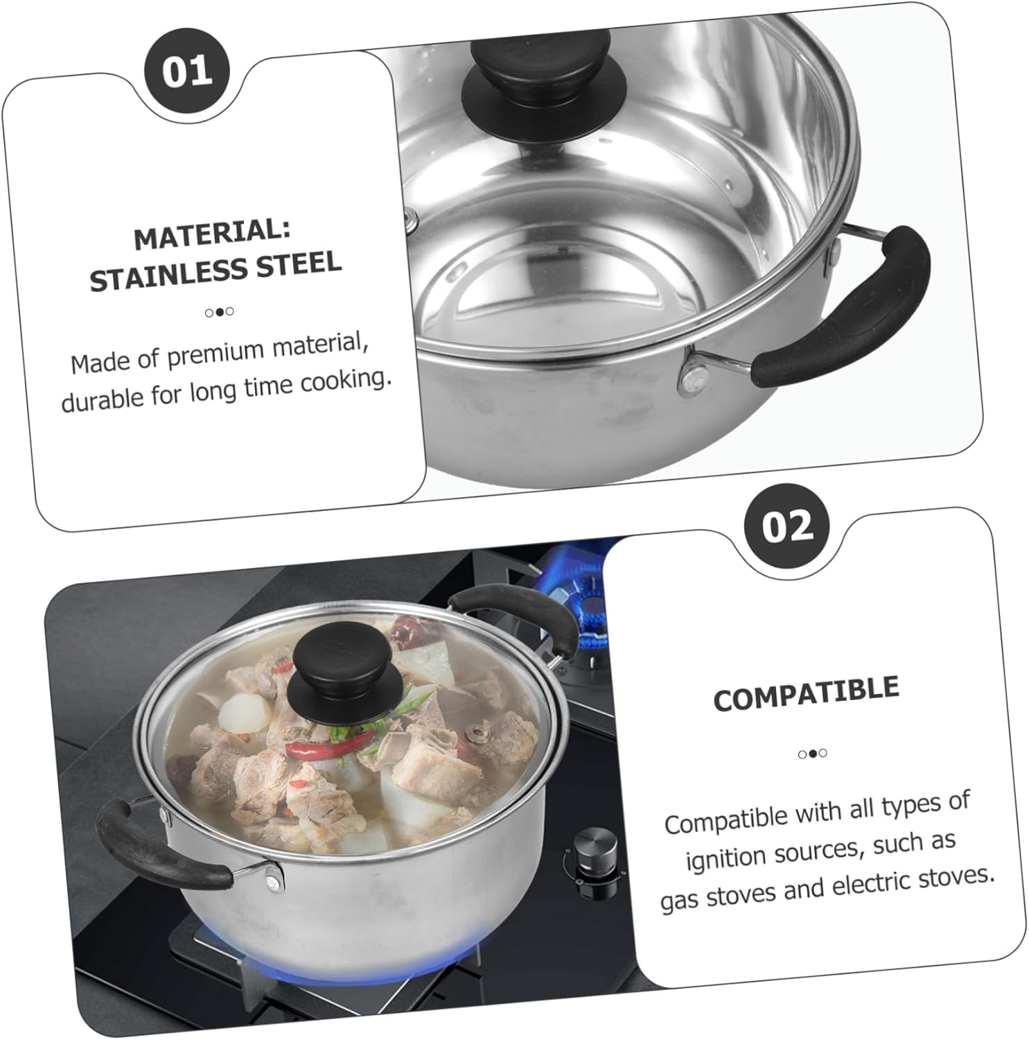 Stainless Steel Steamer Pot - Stockpot for Gas Cooker