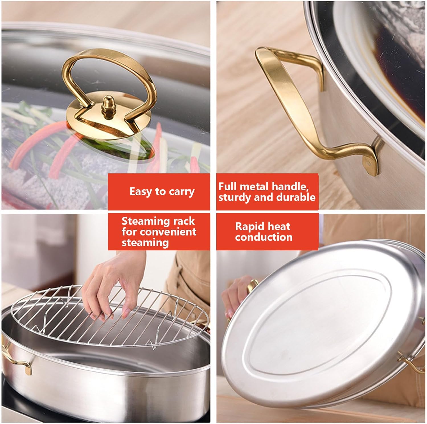 AIZYR 304 Stainless Steel Steamed Fish Pot with Redistribution
