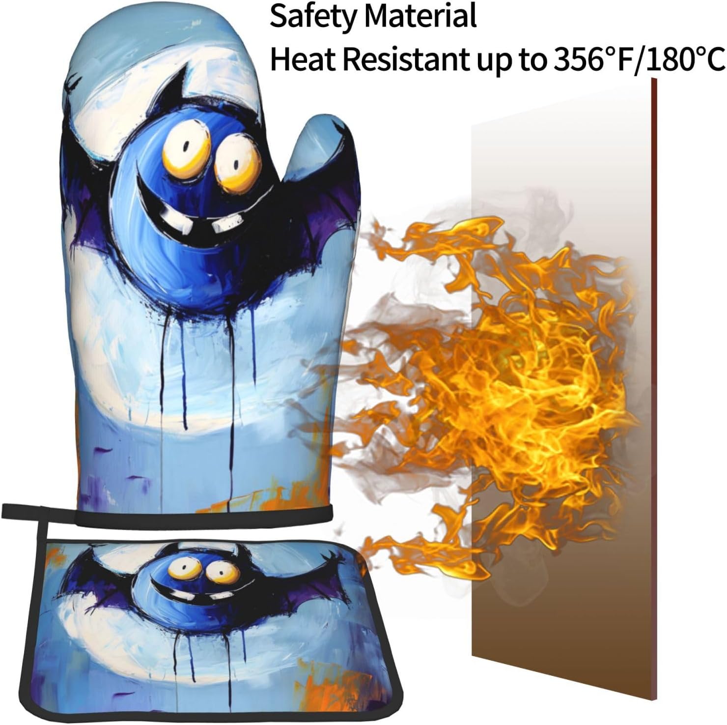 Halloween Bat Graffiti Oven Mitts Set