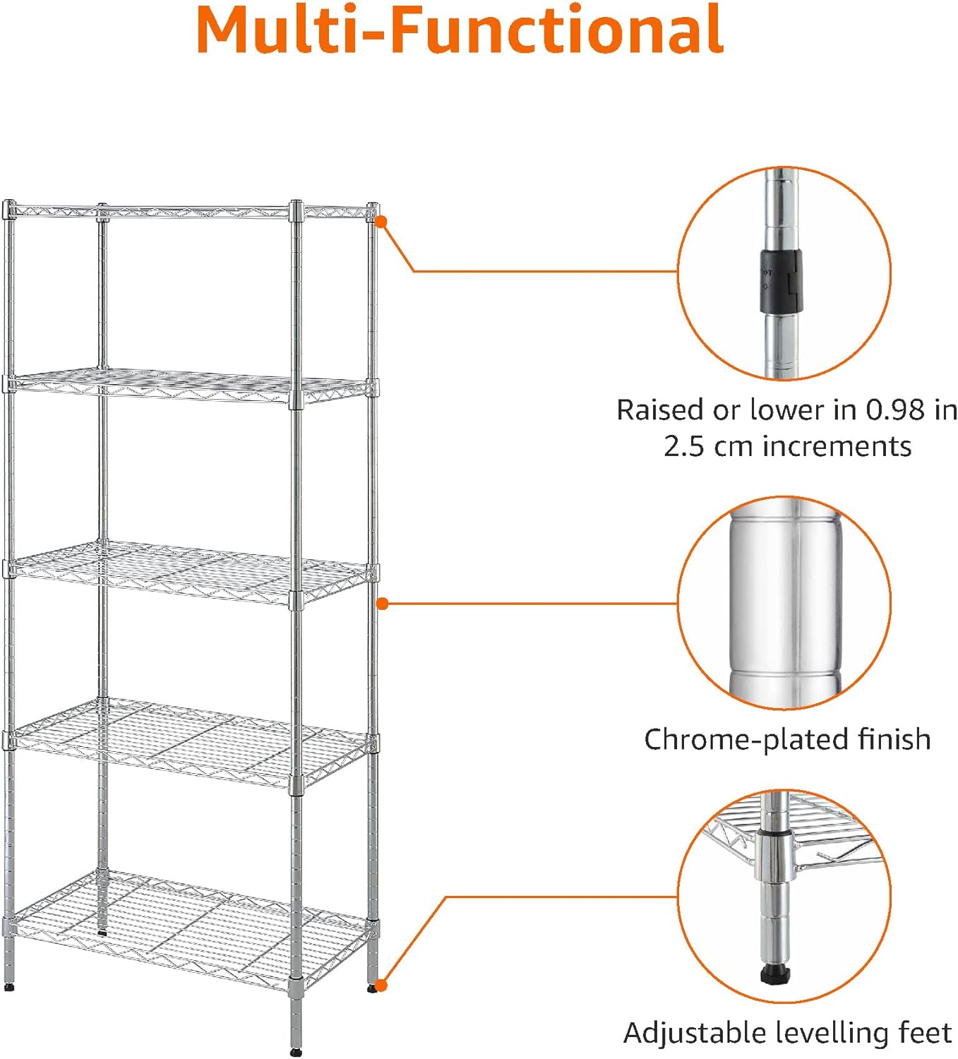 Amazon Basics 5-Shelf Steel Storage Unit 200 lb Capacity Chrome Finish