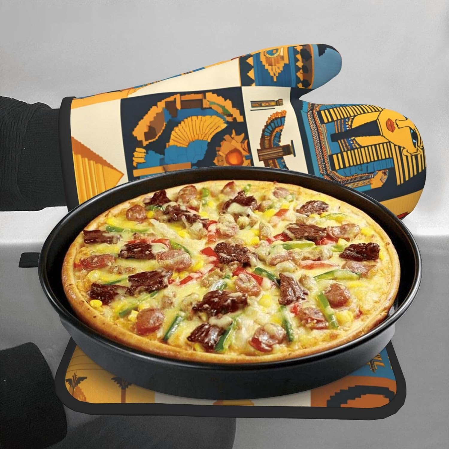 QuopvnAncient Egypt Tribe Series Printed Oven Mitts and Pot Holders Set of 2