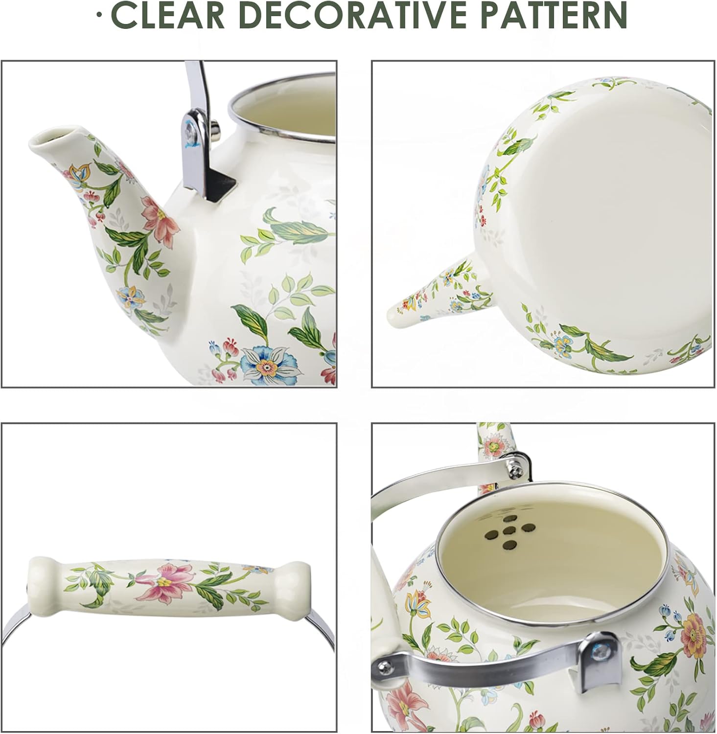 OLYTARU Enamel Teapot with Growing Floral Design