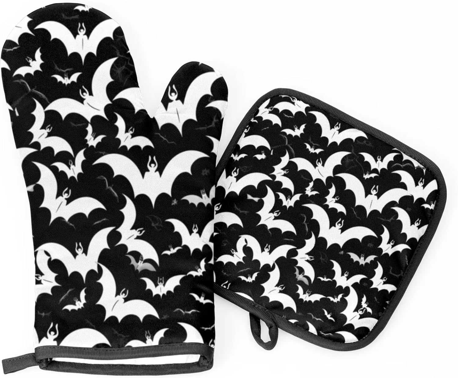 Halloween Spooky Scary Bats Oven Mitts and Pot Holders Set of 2