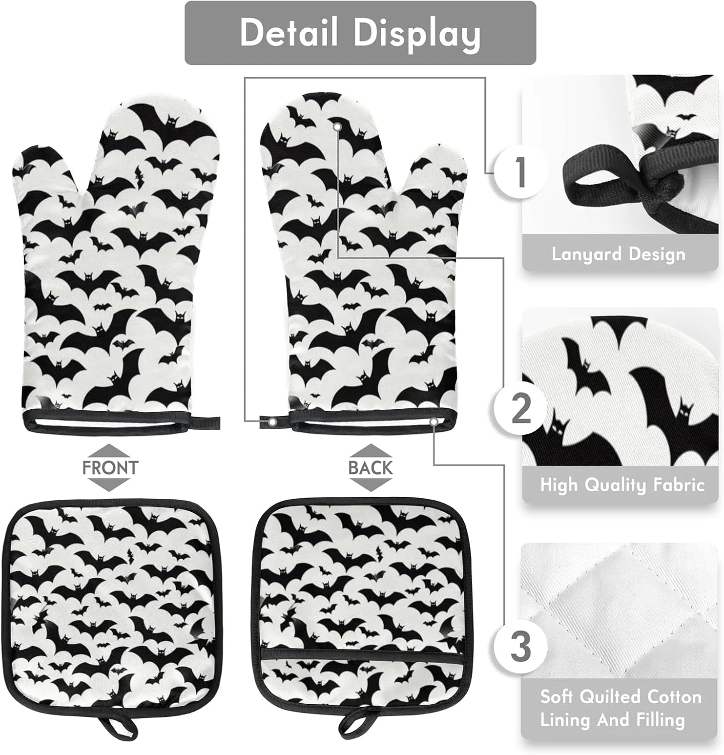 Halloween Bat Prints Oven Mitt Set of 2