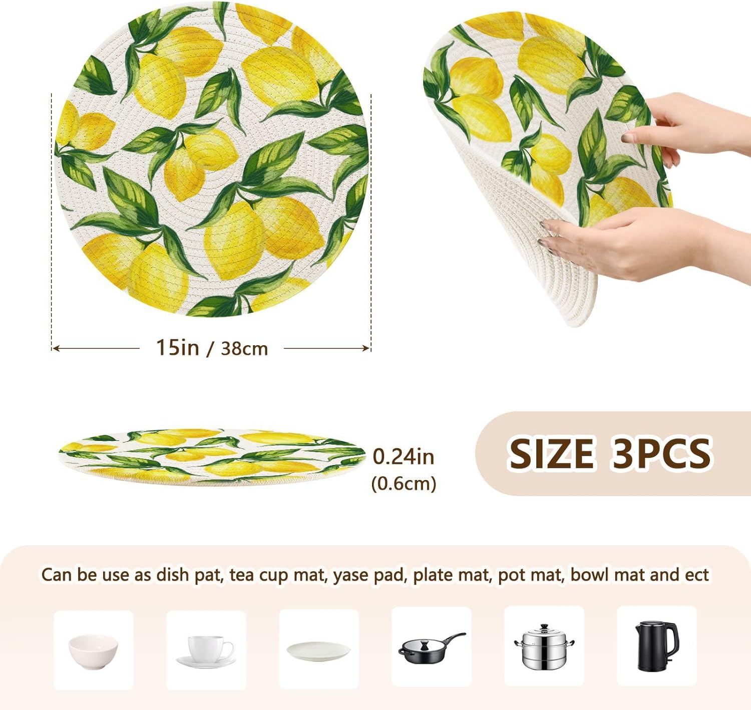 ALAZA Eating on the Farm Style Hot Pots Trivets Set of 3
