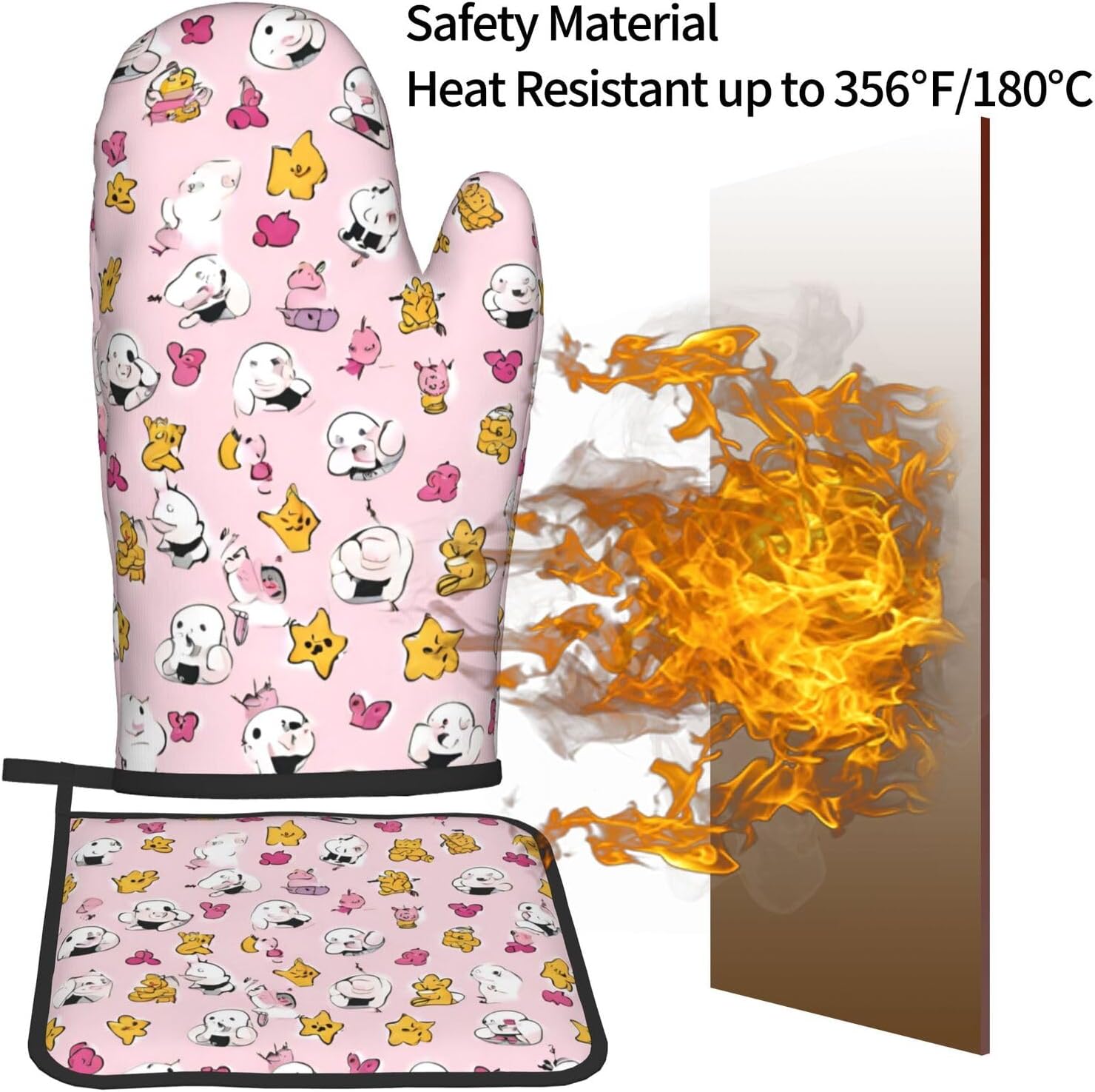 Lovely Rice Ball Printed Oven Mitts and Pot Holders 2pcs Set