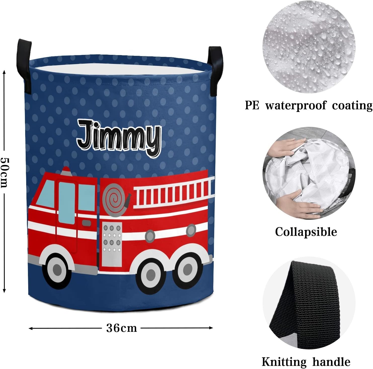 Fire Truck Personalized Collapsible Laundry Hamper 50L Durable Functional