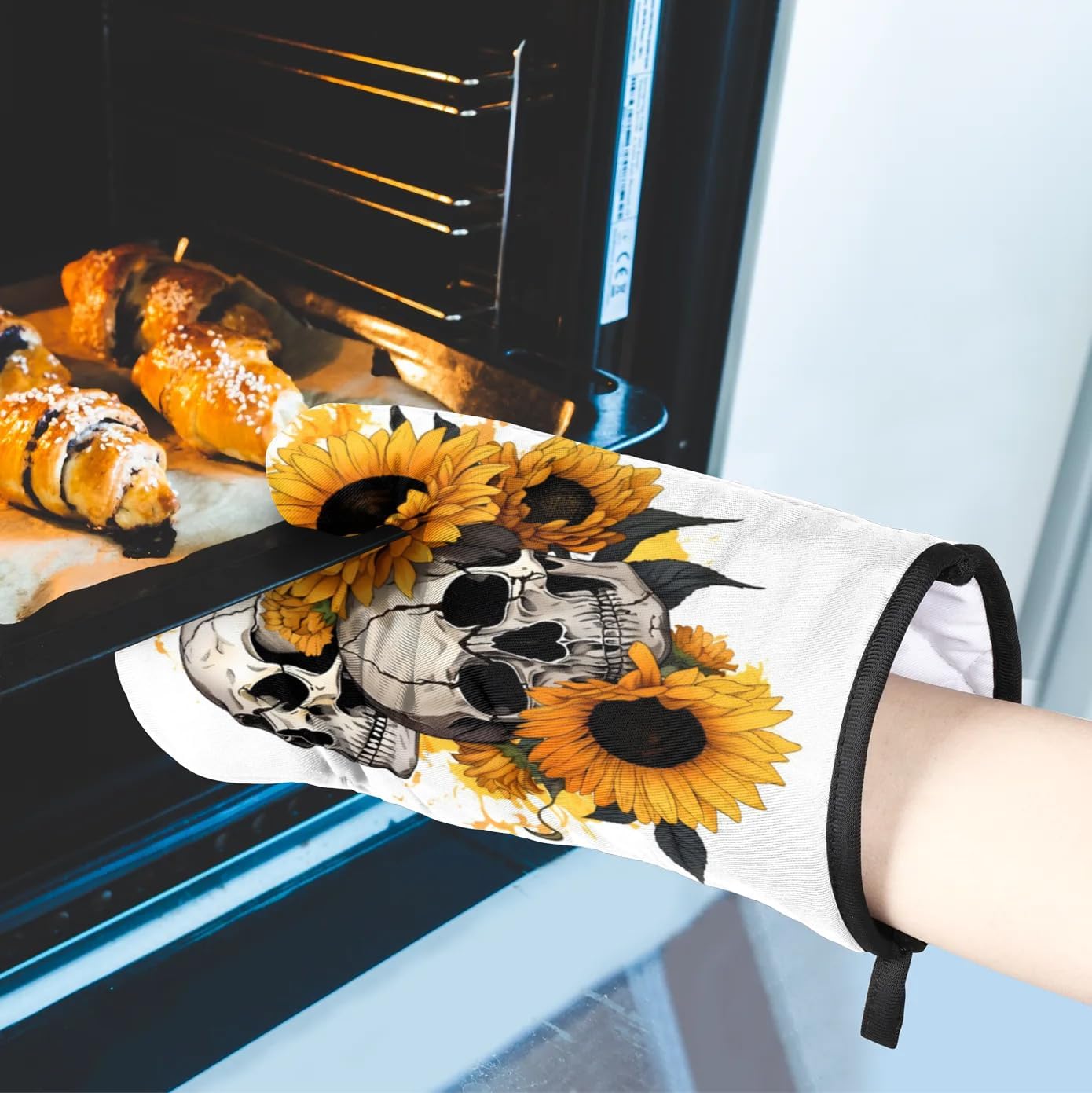 Sunflowers Skull Oven Mitt Set