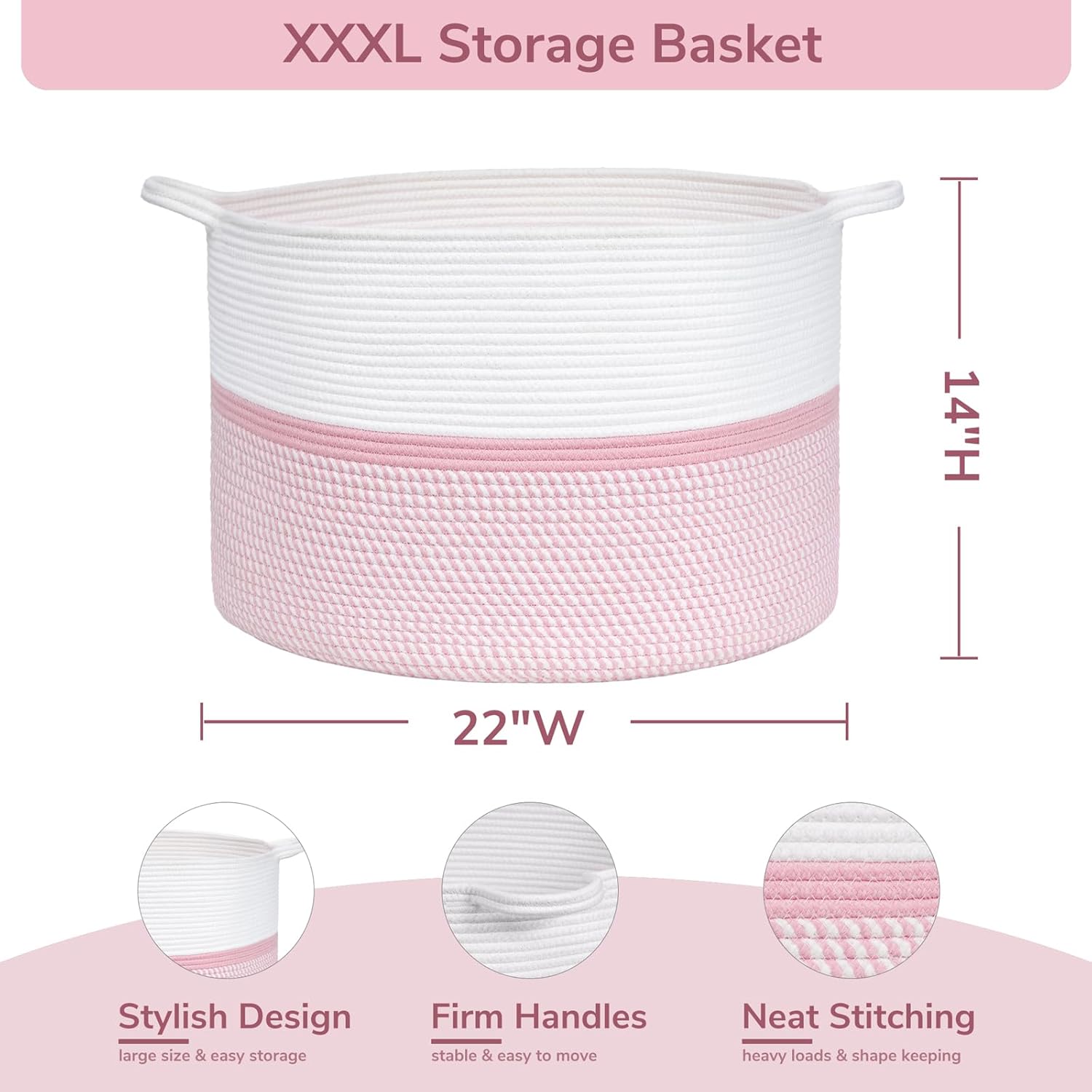 Chicvita XXL Cotton Rope Basket Pink - Keep Everything in Sight Style