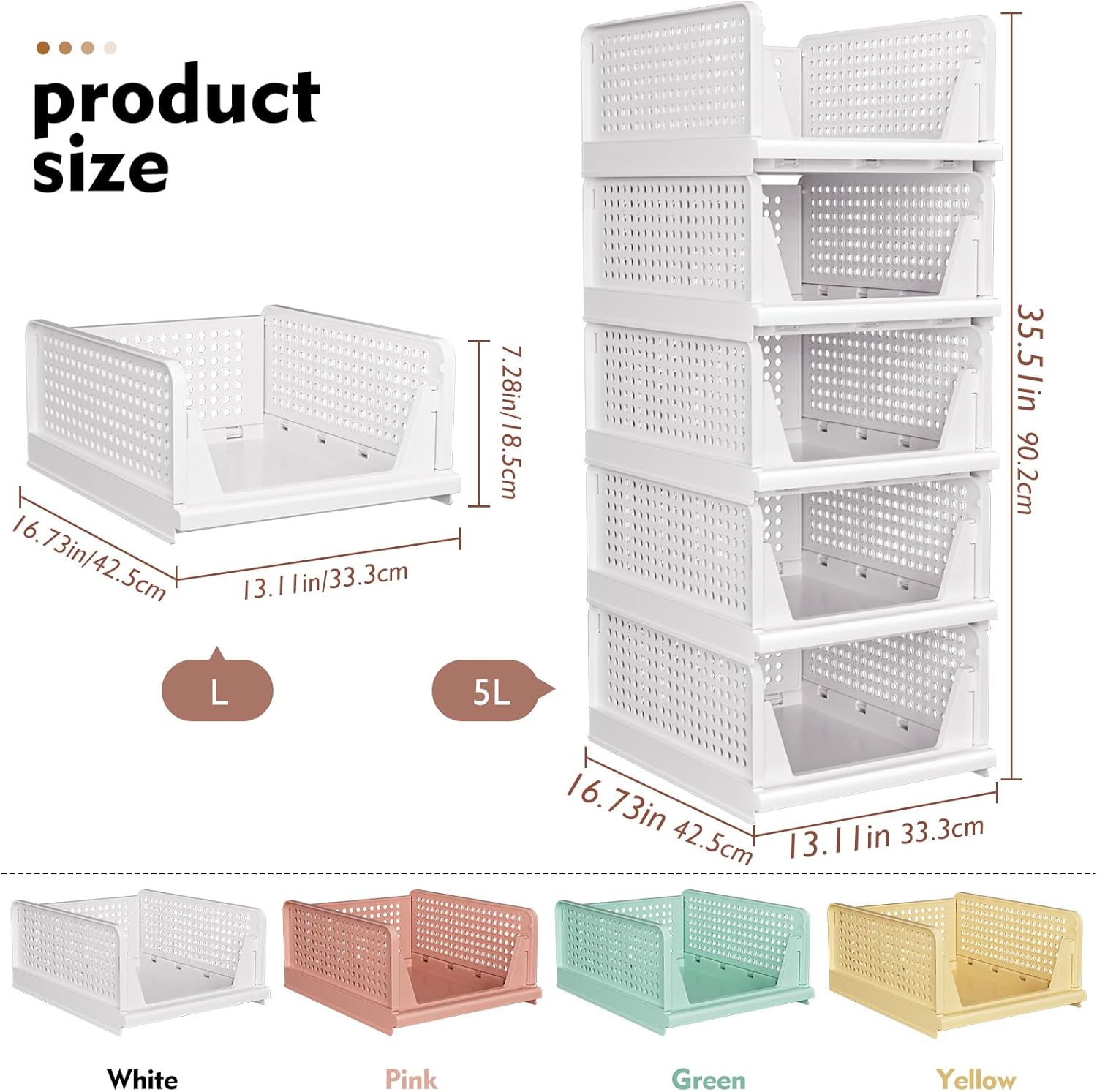 SNSLXH 5-Piece Stackable Closet Organizer Box Wardrobe Storage Solution White