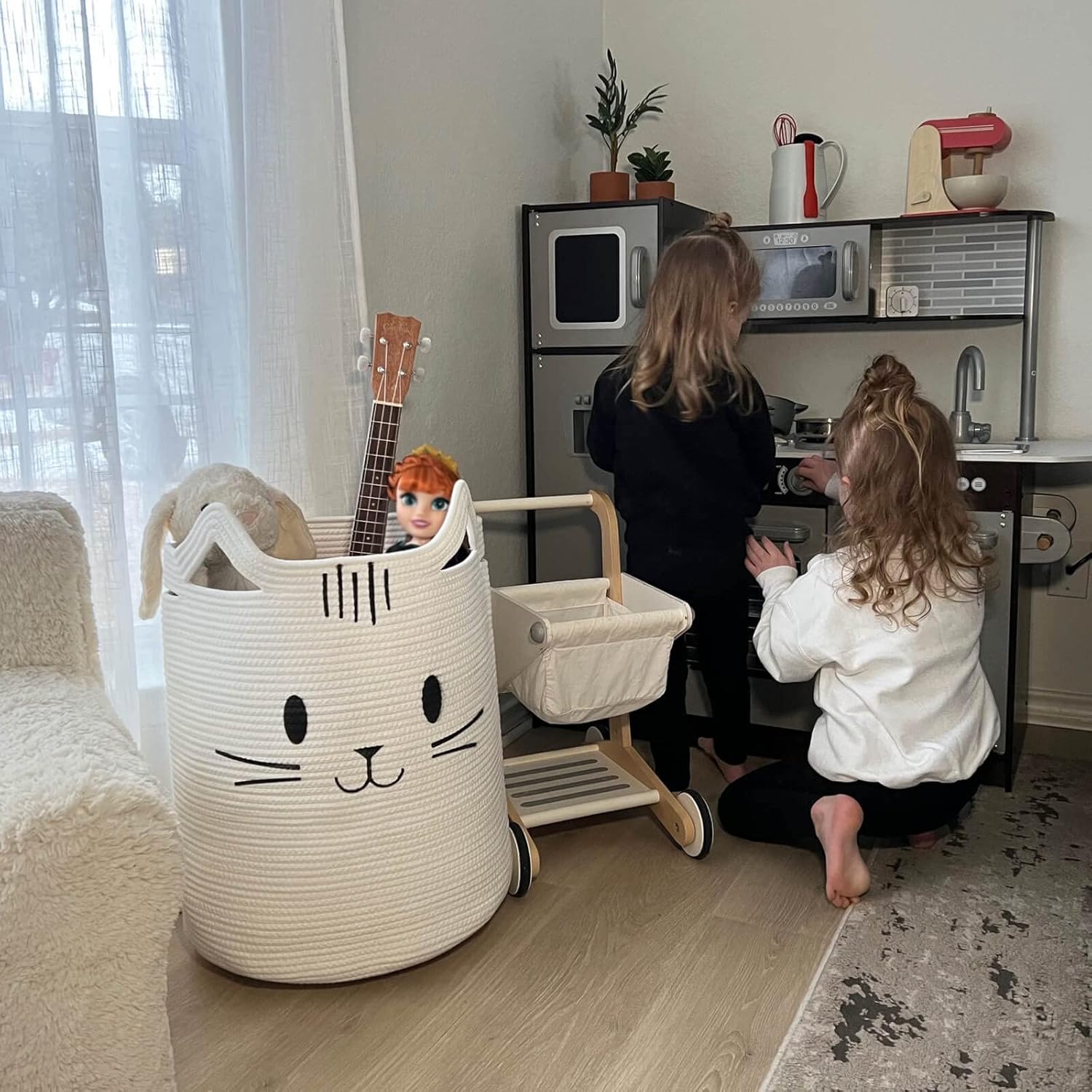 Cute Cat Basket White INDRESSME Tall Laundry Basket for Kids Cats