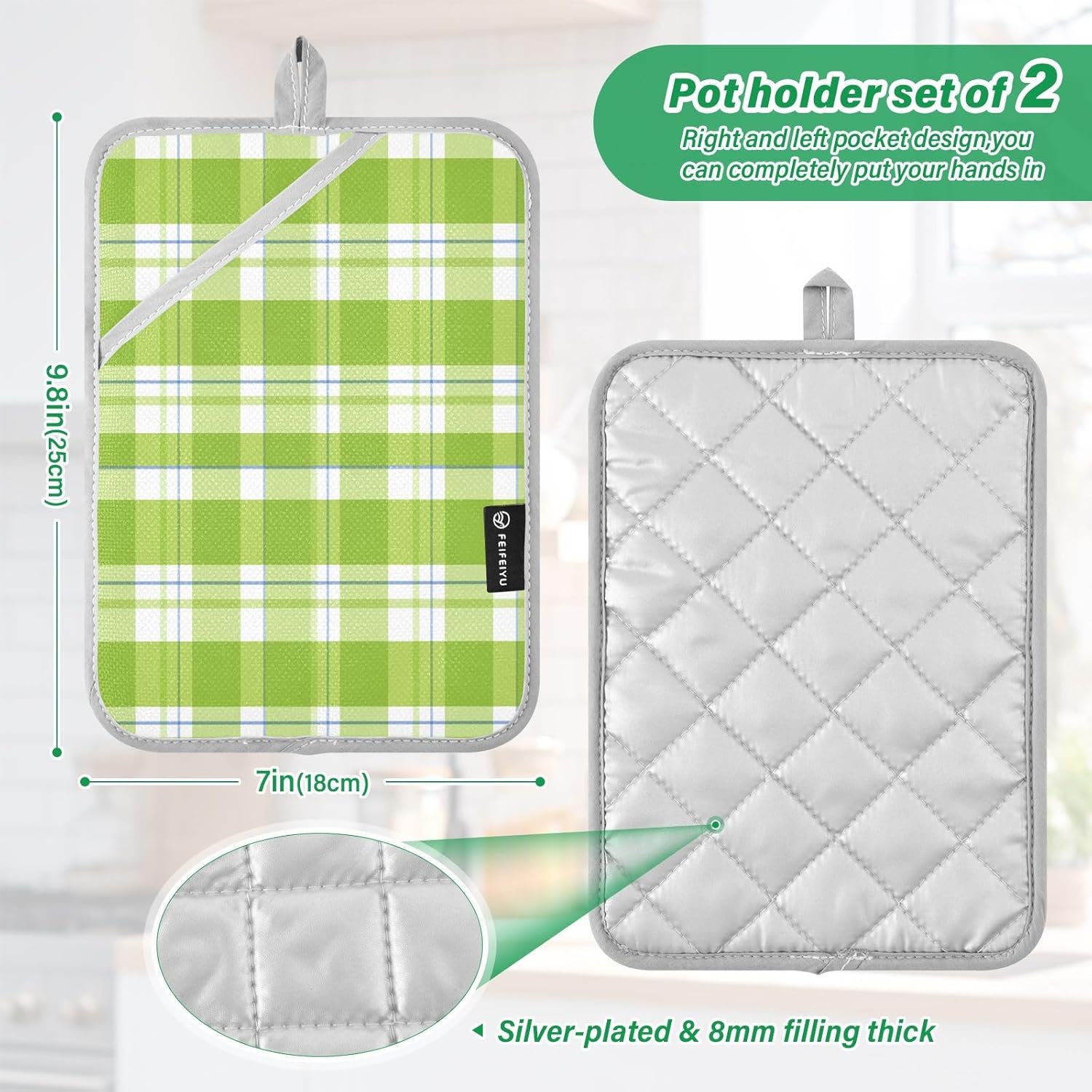 Kcldeci Checkered Geometric Green 2-Pack POTHolders