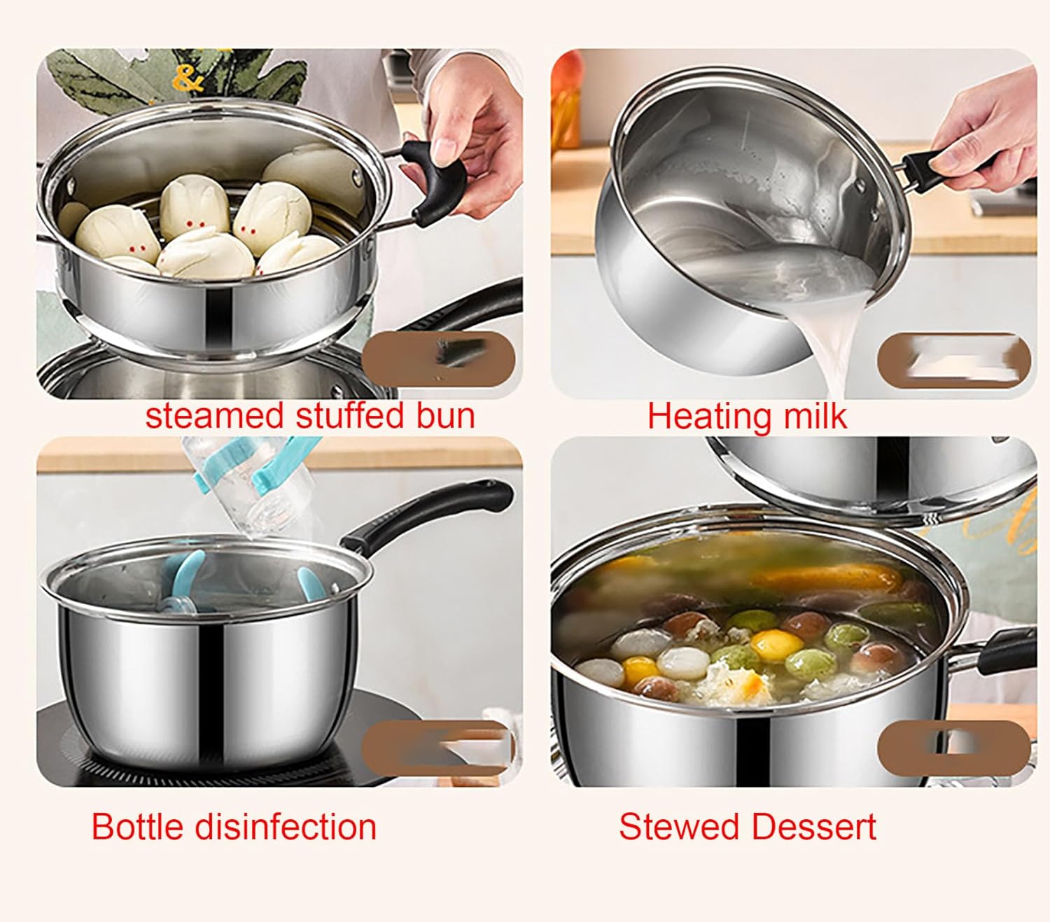 Yikangheng 13 Quart Stainless Steel Saucepan with Lid and Long Handle