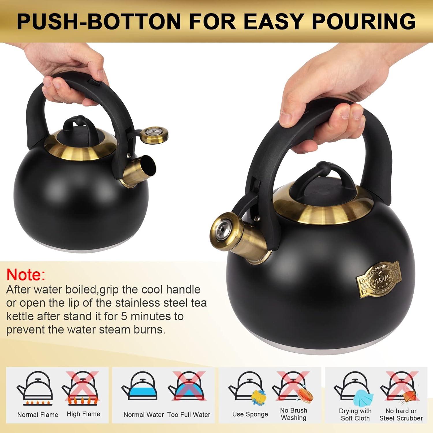 LUXGRACE 31 Quart Stovetop Tea Kettle