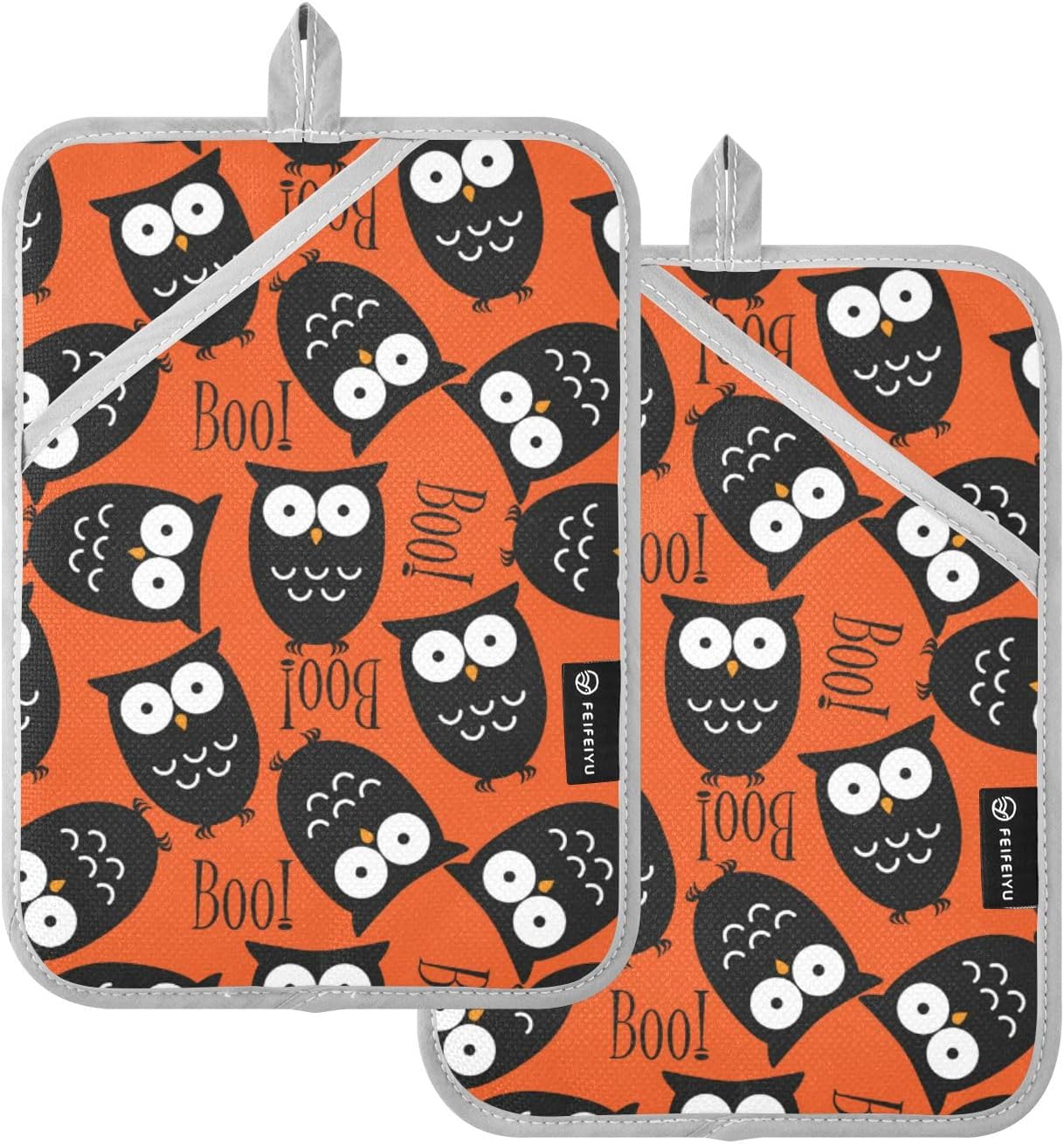 Halloween Owl Potholders 2-Piece Set with Pockets Heat Resistant